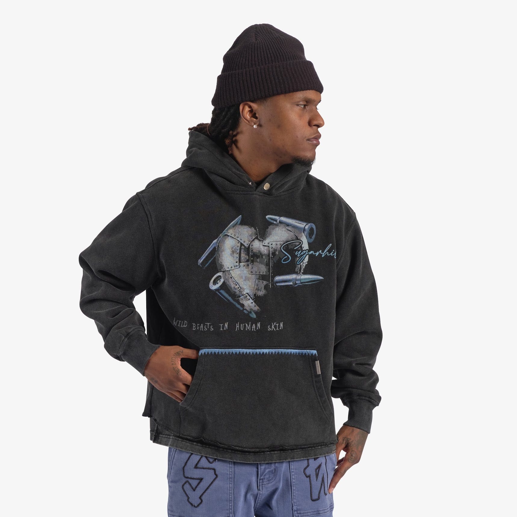"Brutal" Cropped Hoodie (blue/black vintage) - Image 2