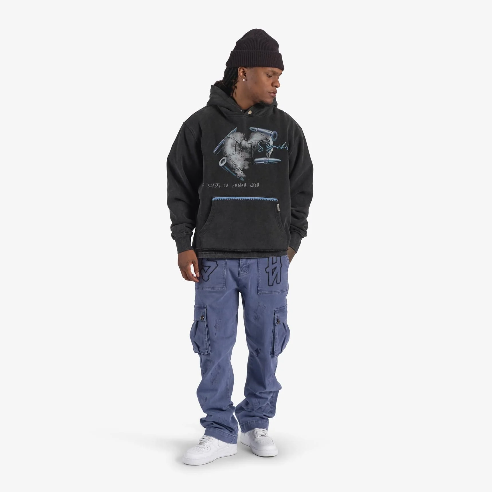 "Brutal" Cropped Hoodie (blue/black vintage) - Image 5