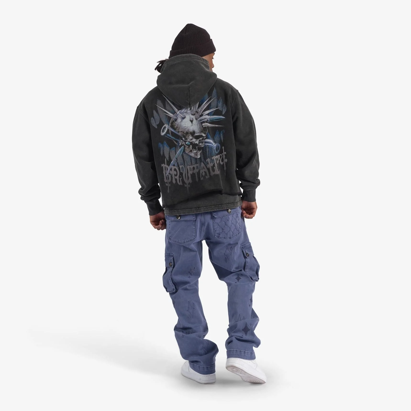 "Brutal" Cropped Hoodie (blue/black vintage) - Image 6