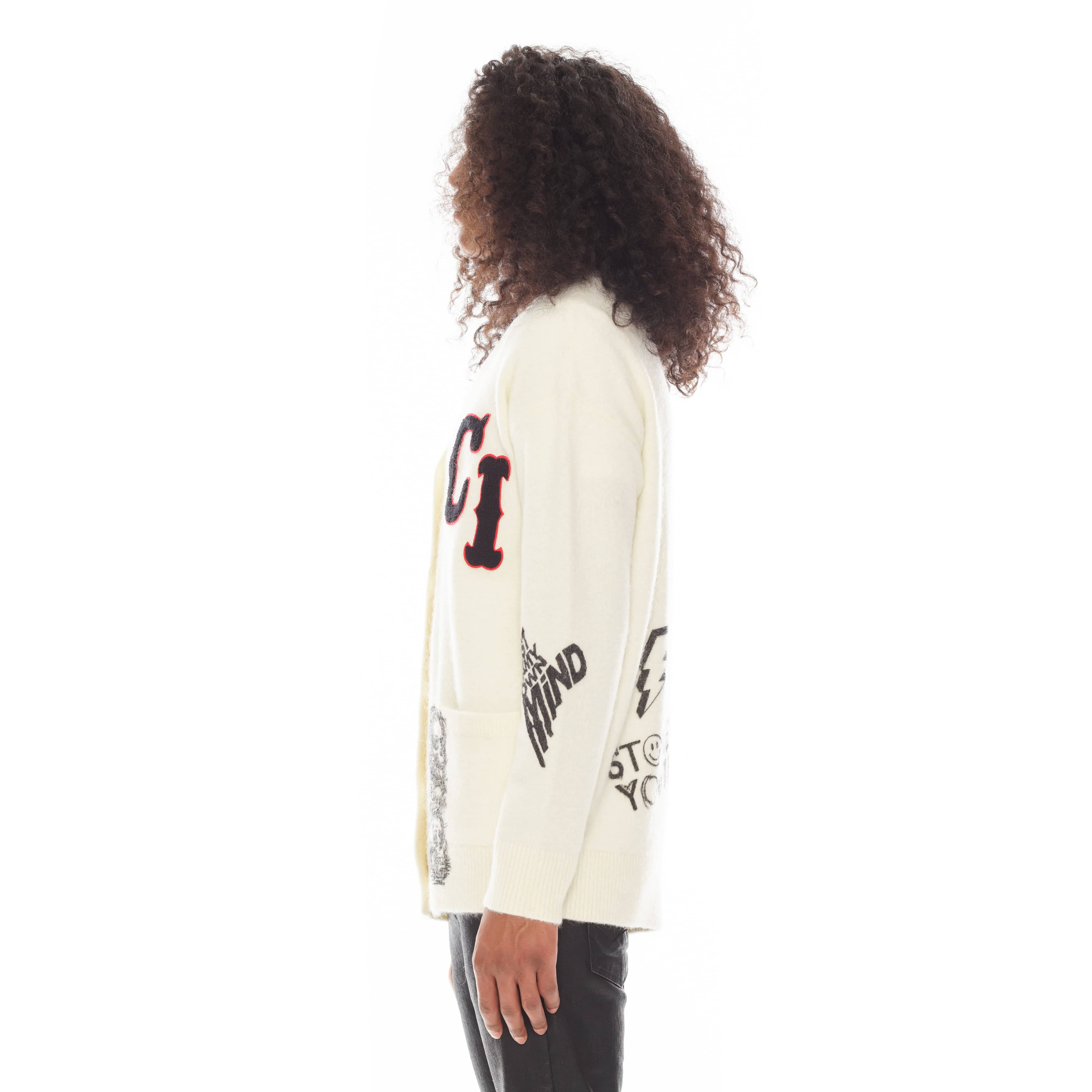 COLLEGIATE CARDIGAN SWEATER IN WINTER WHITE - Image 3