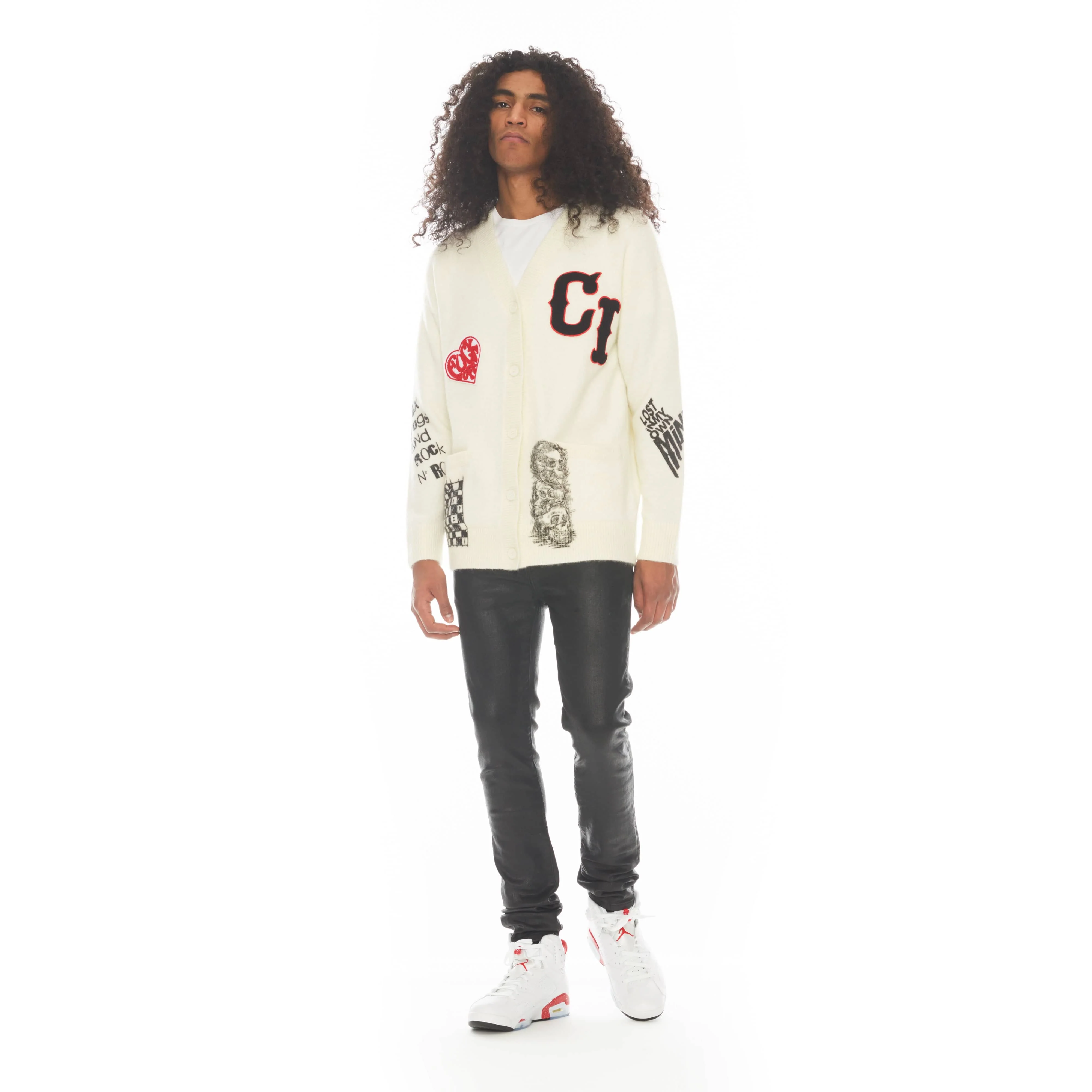 COLLEGIATE CARDIGAN SWEATER IN WINTER WHITE - Image 4