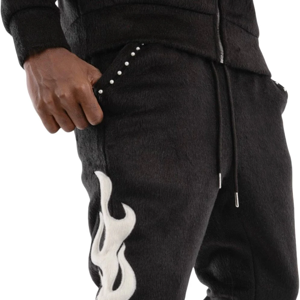 Copper Rivet Pearled Mohair Full Zip Hoodie & Pants Set (Black) - Image 12