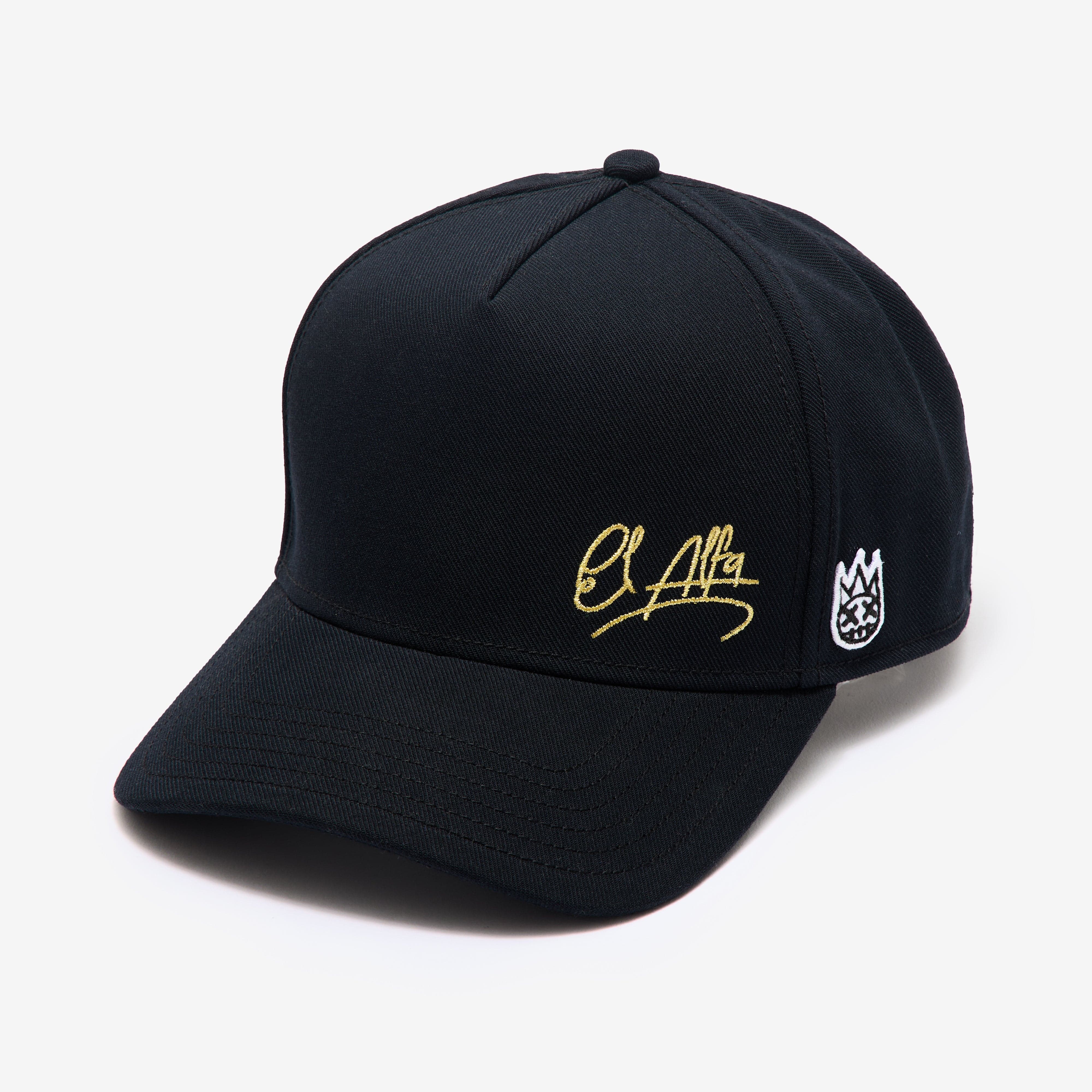 Cult x El Alfa Gold Signature 5 Panel A Frame Trucker Hat in Black - Image 2