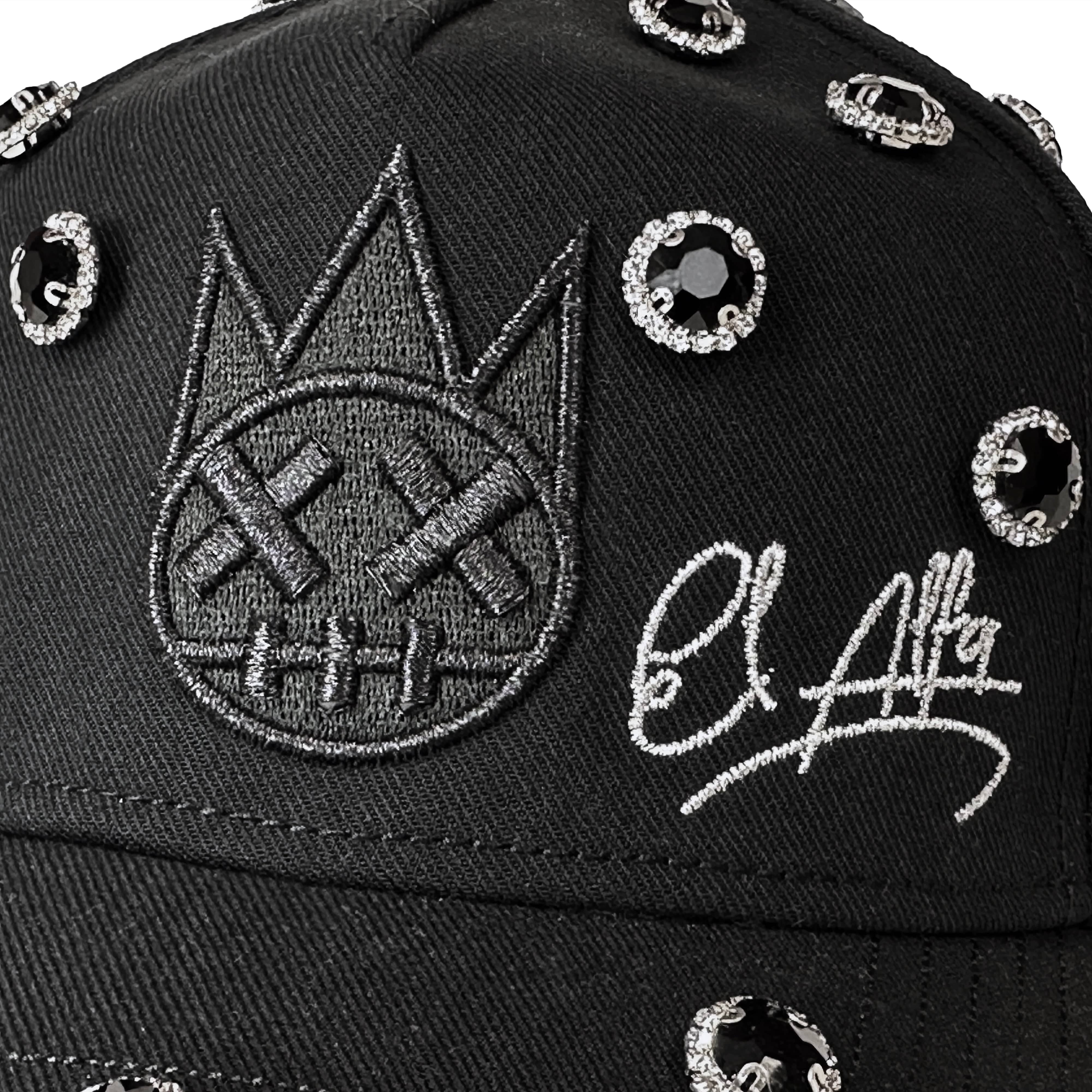 Cult x El Alfa Logo Crystal 5 Panel A Frame Trucker Hat in Black - Image 4