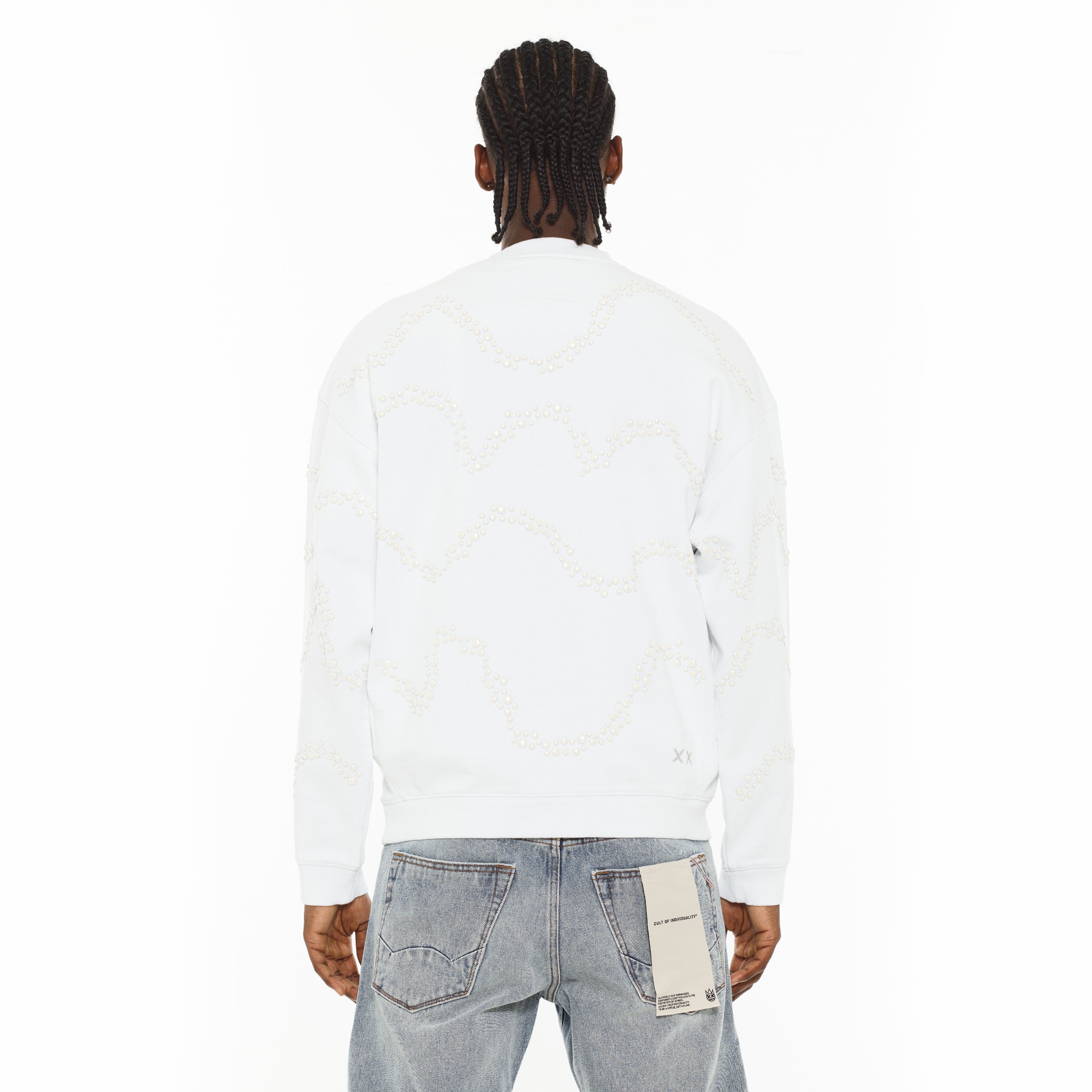 Cult x El Alfa Premium Crew Neck Fleece Sweatshirt in White - Image 2