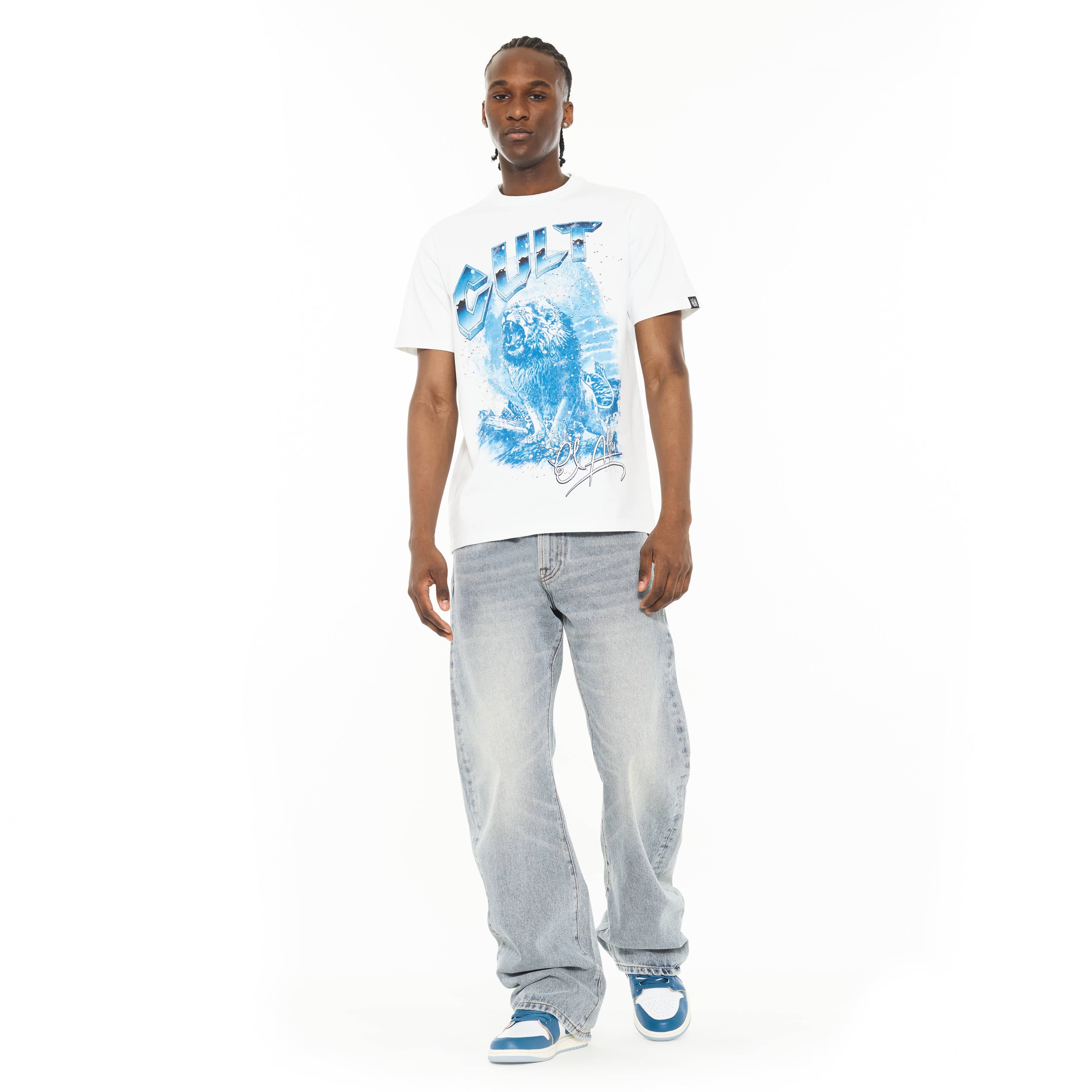 Cult x El Alfa Premium Crew Neck T-Shirt in White - Image 3
