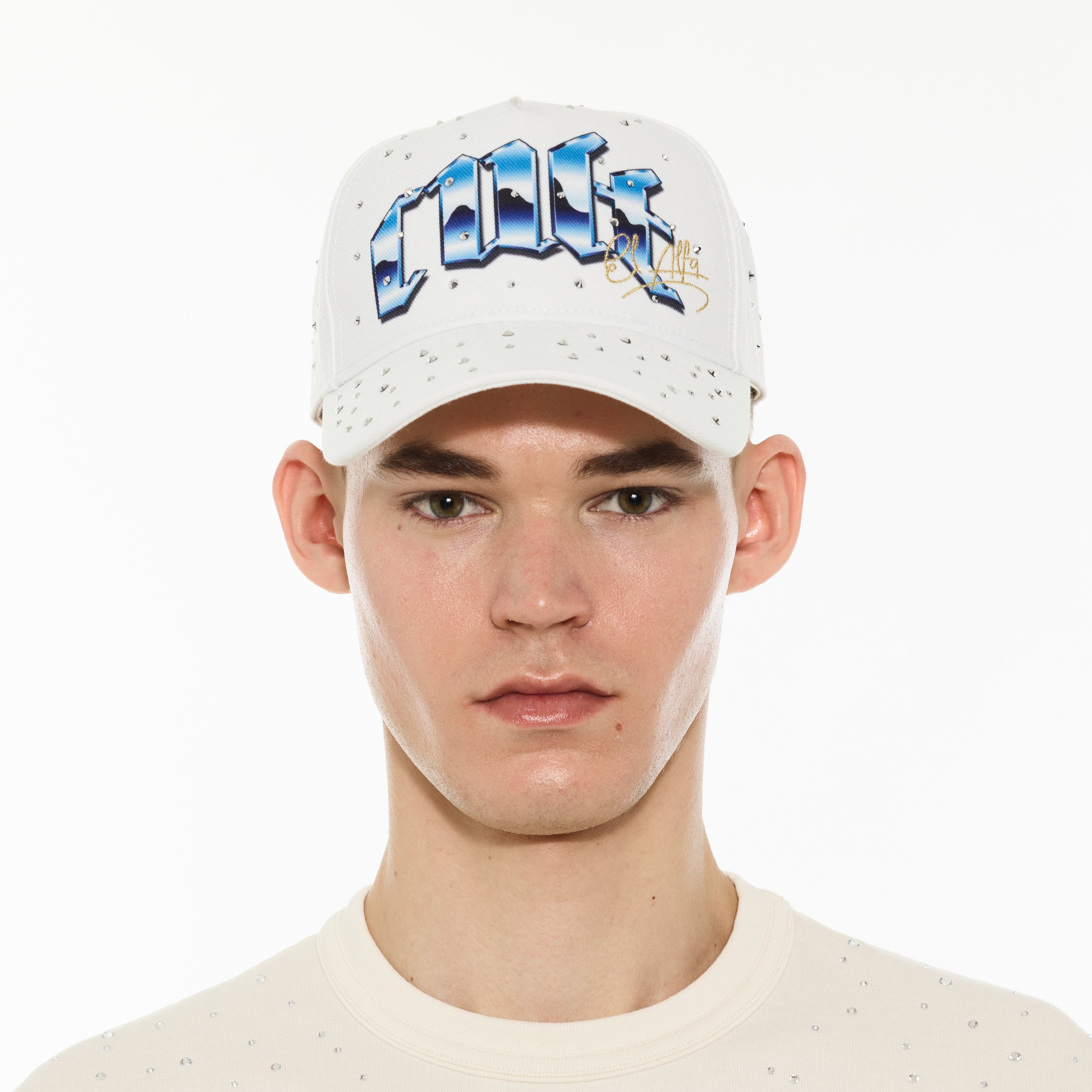 Cult x El Alfa Premium Logo 5 Panel A Frame Trucker Hat "Panther" in Winter White - Image 3