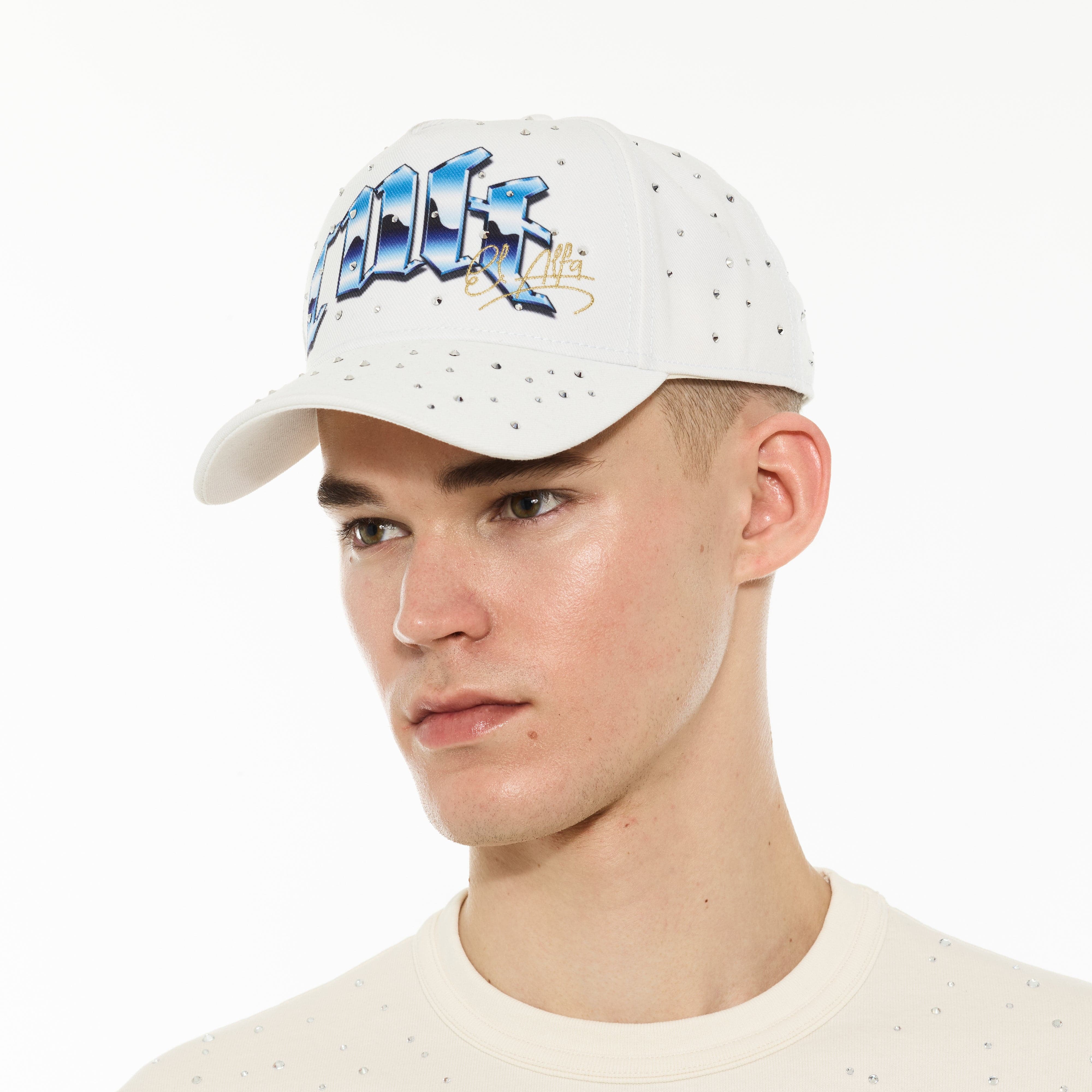 Cult x El Alfa Premium Logo 5 Panel A Frame Trucker Hat "Panther" in Winter White - Image 4