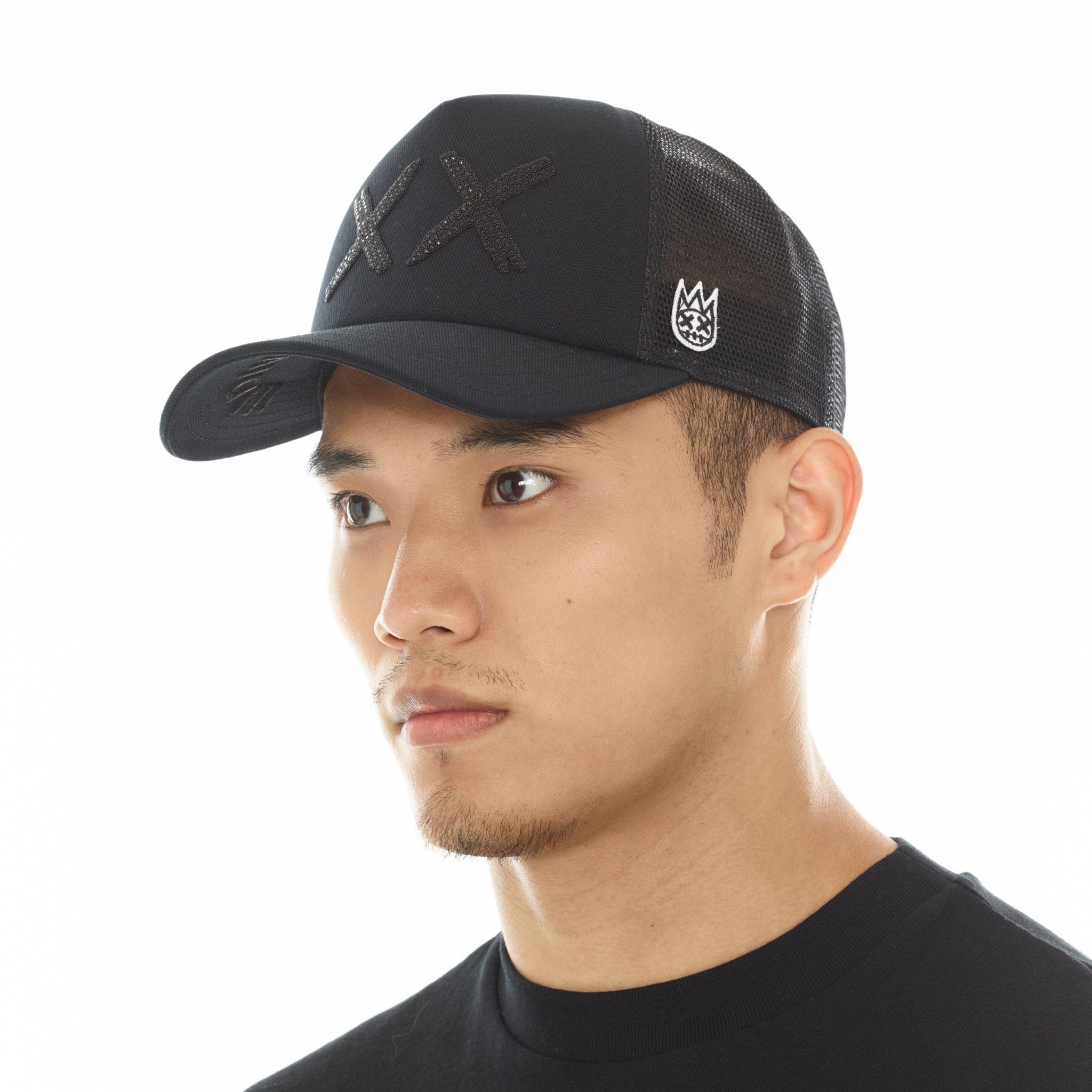 Cult's Black Crystals Mesh Trucker Hat "XX" Logo In Black/Black - Image 4