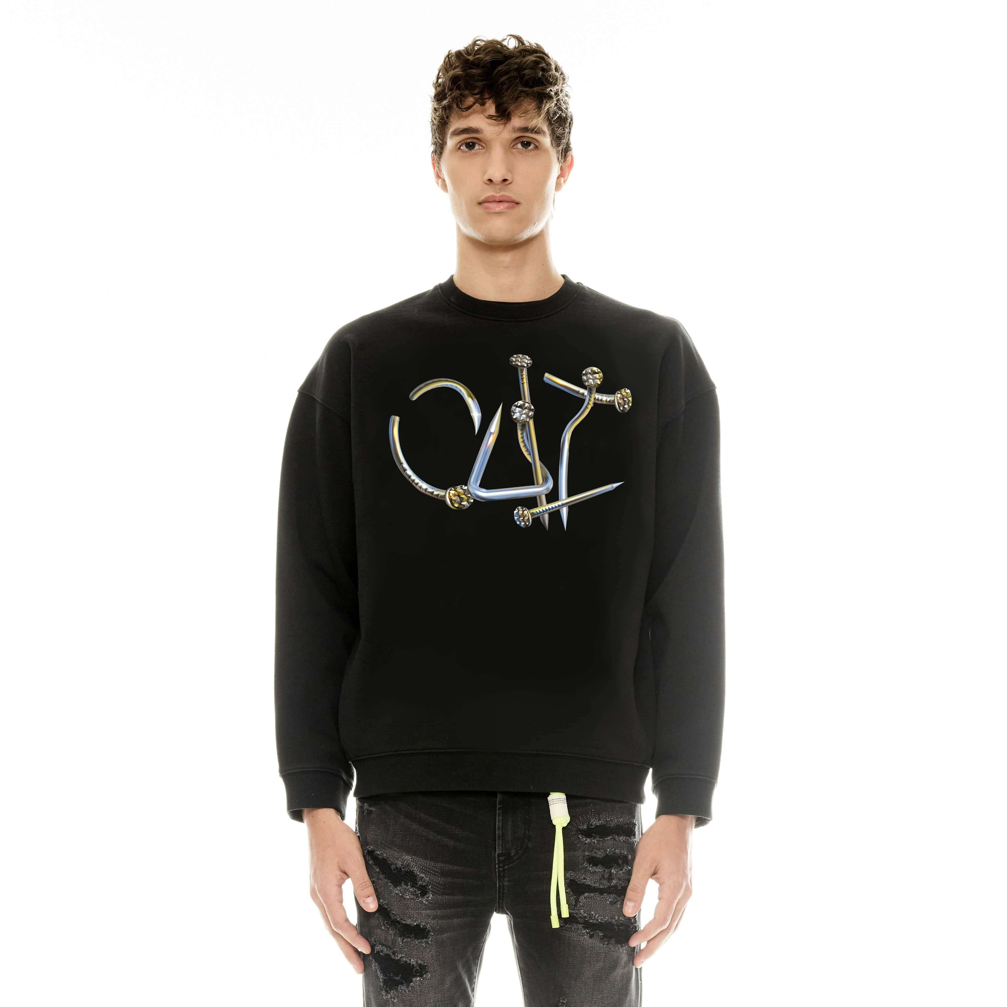 Cult's Crew Neck Fleece Sweater "Nailhead" in Pirate Black - Image 2