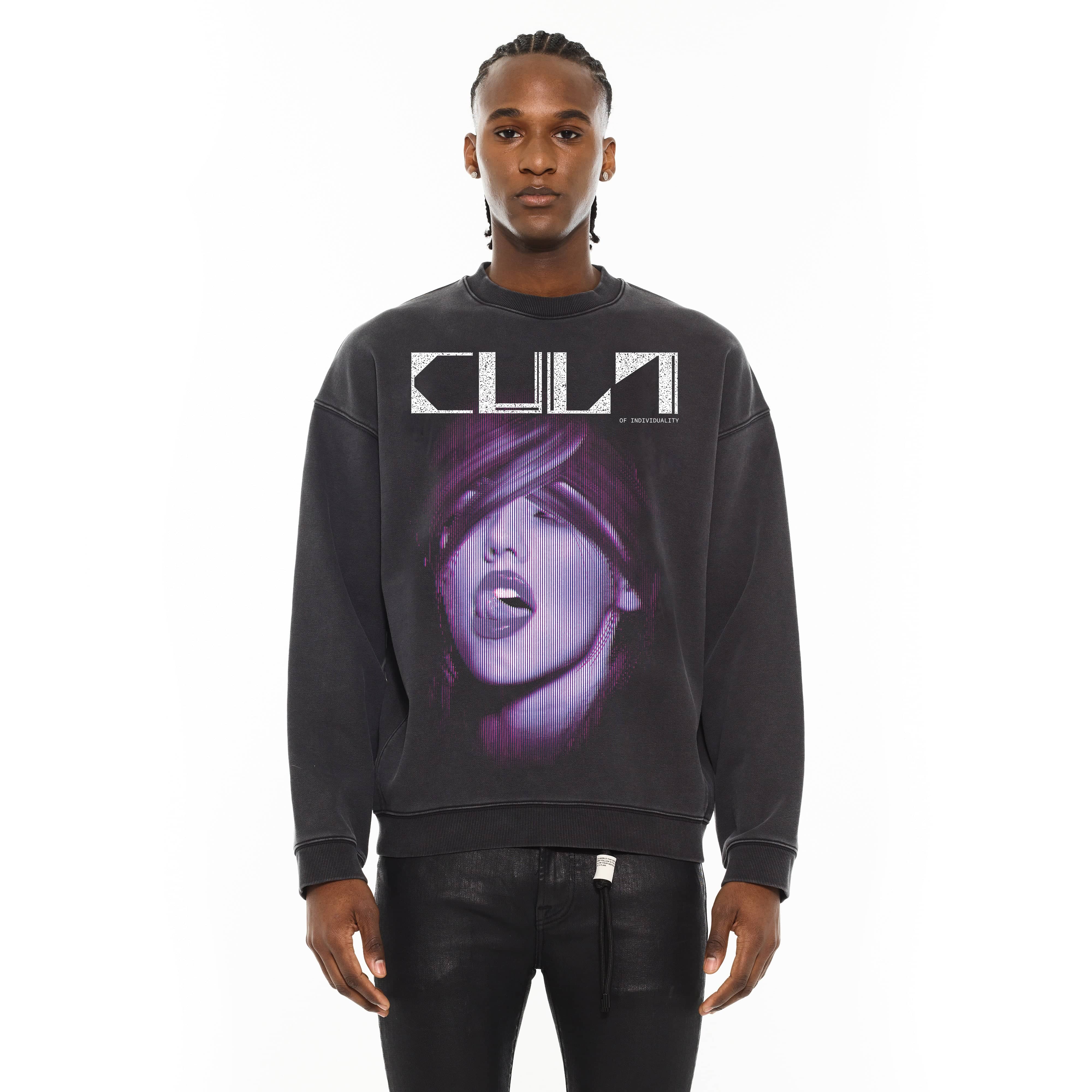 Cult's Crew Novelty Sweatshirt in Vintage Charcoal - Image 3