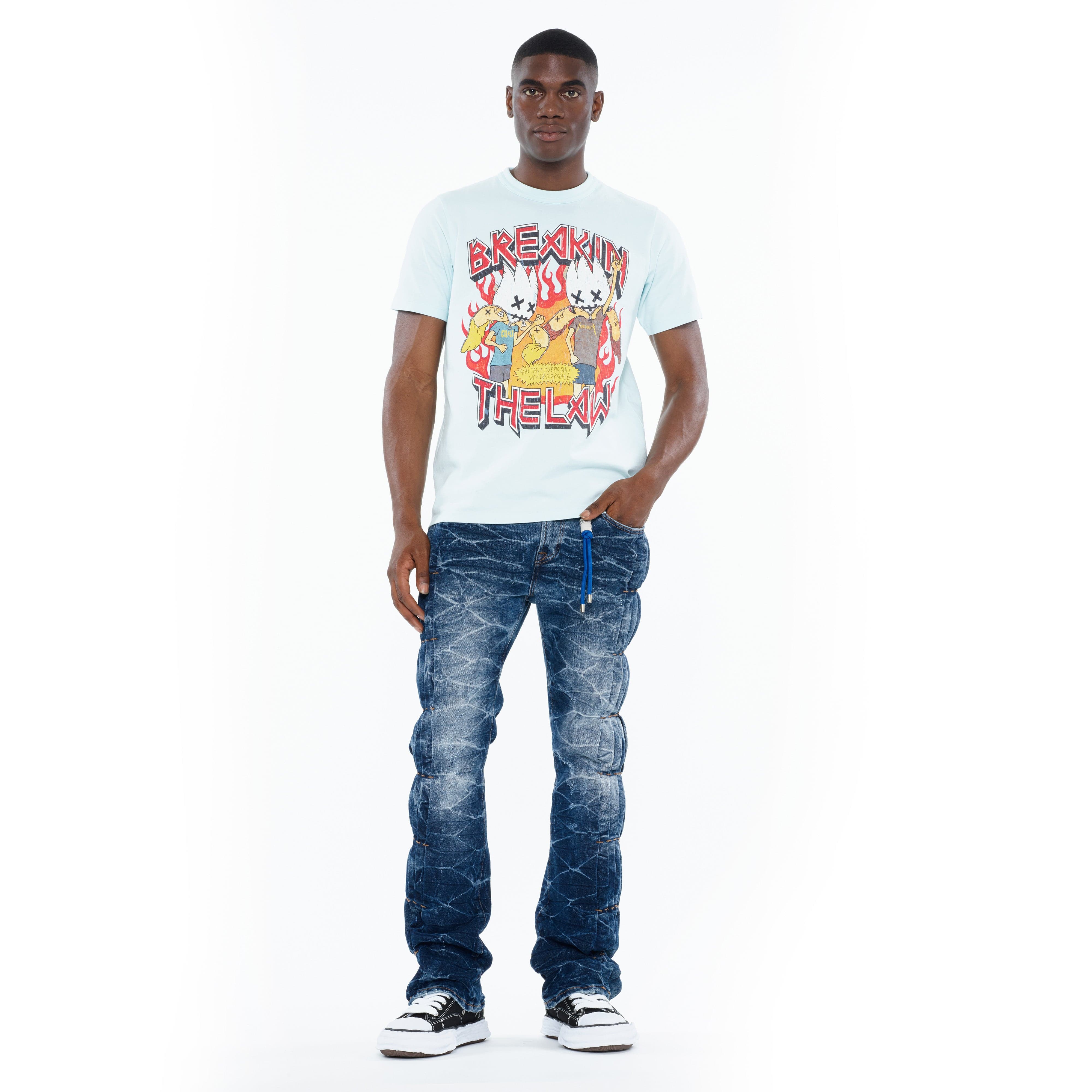Cult's Heavyweight Short Sleeve Crew Neck Tee "Breaking The Law" in Powder Blue - Image 4