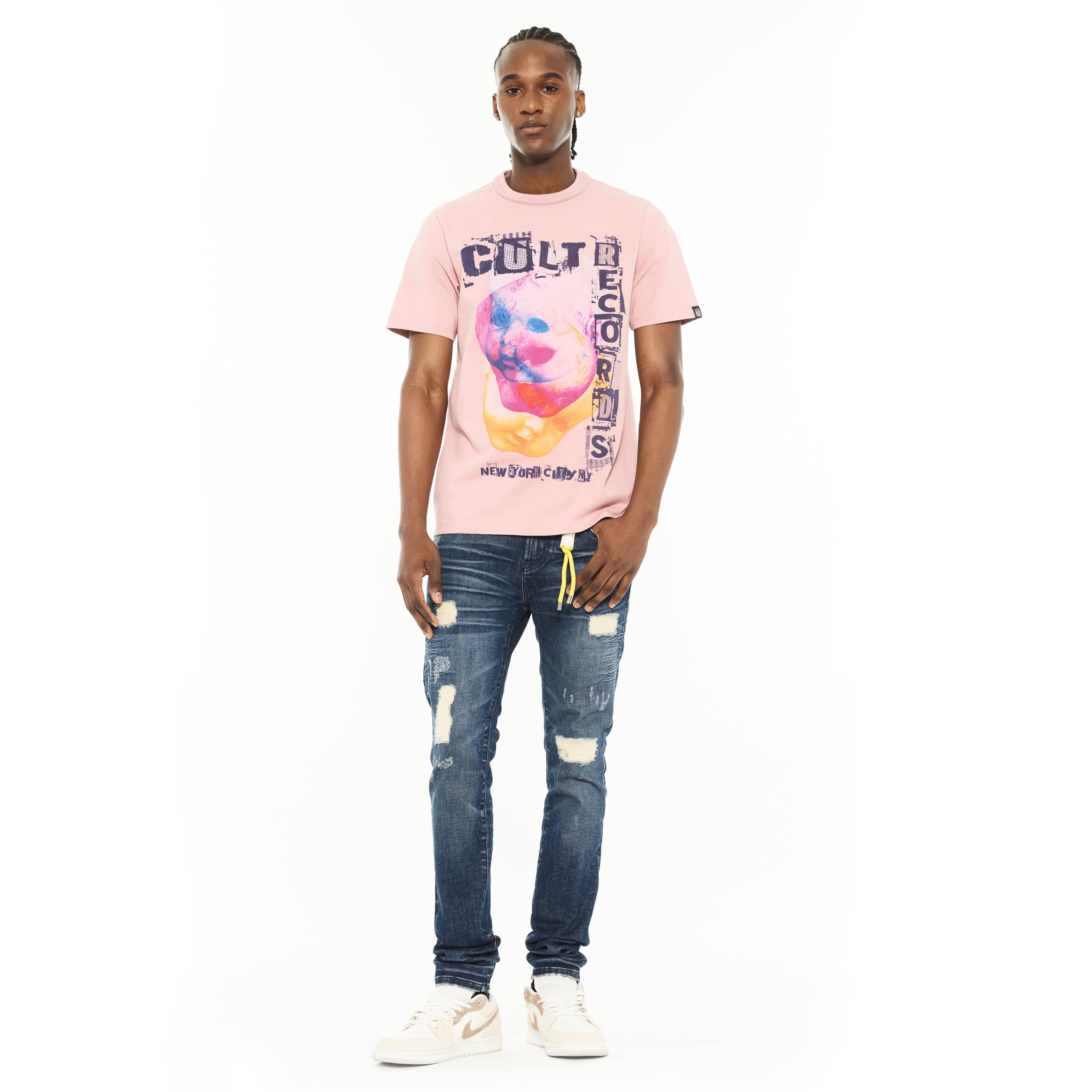 Cult's Heavyweight Short Sleeve Crew Neck Tee "Cult Records" in Silver Pink - Image 3