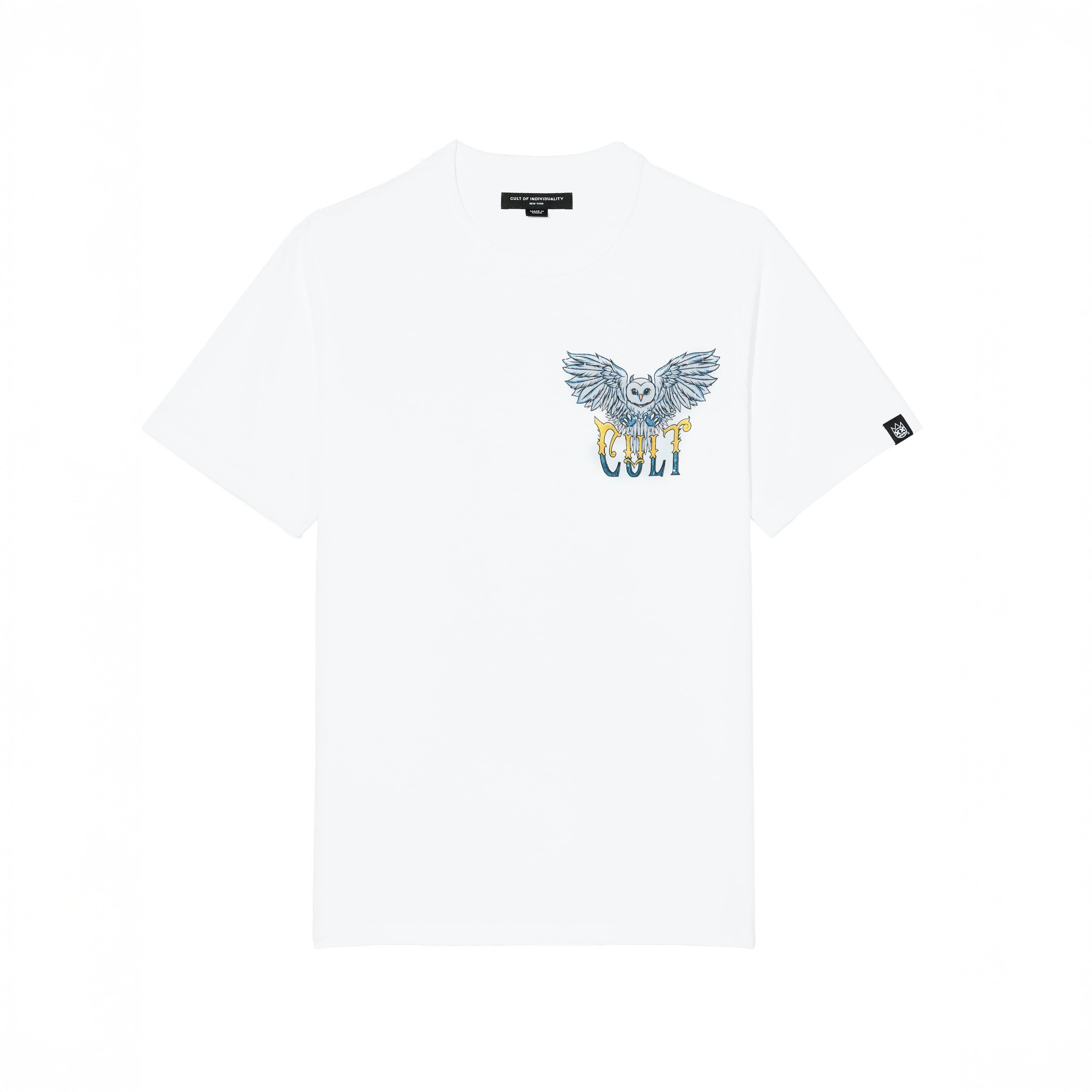 Cult's Heavyweight Short Sleeve Crew Neck Tee "Owl" in White