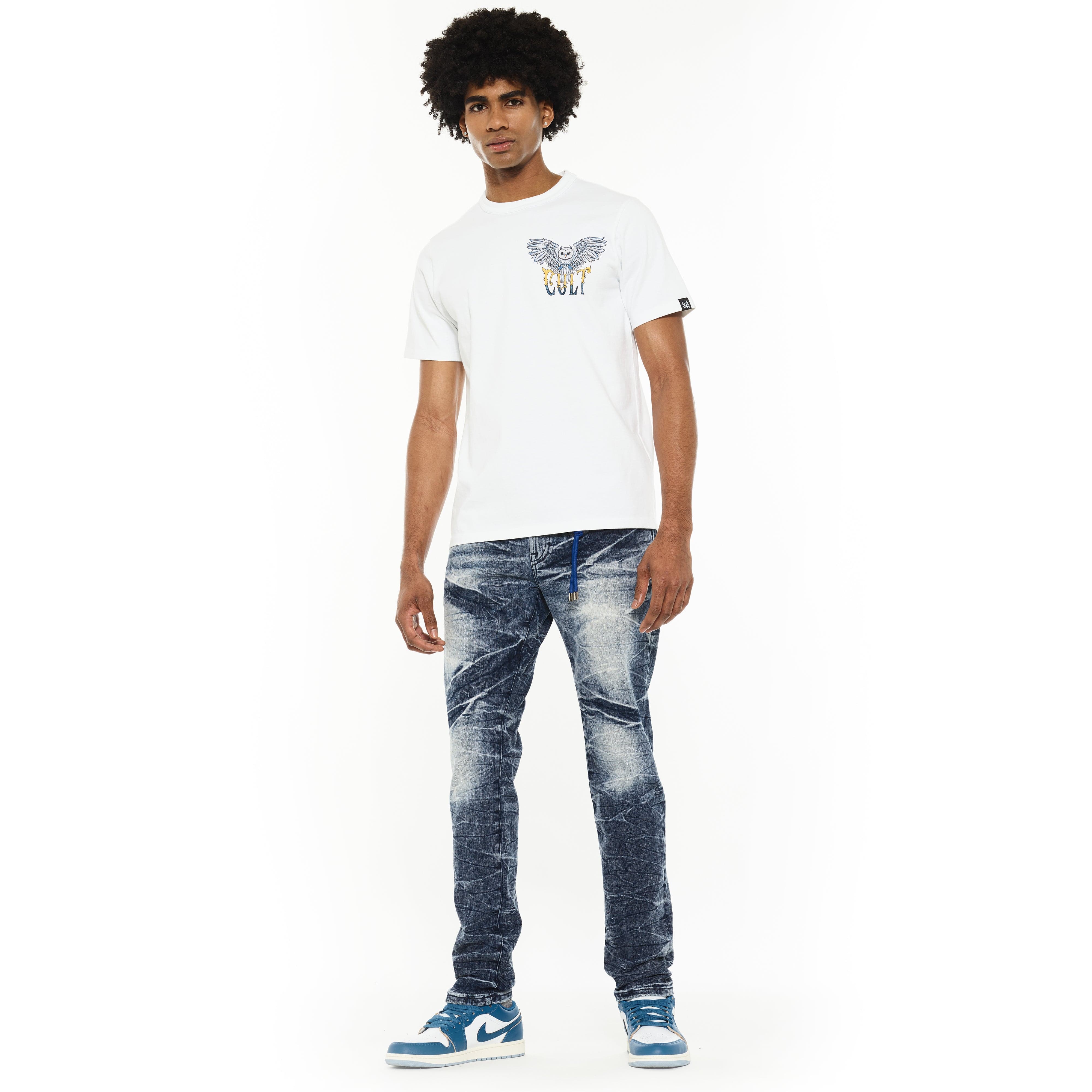 Cult's Heavyweight Short Sleeve Crew Neck Tee "Owl" in White - Image 4