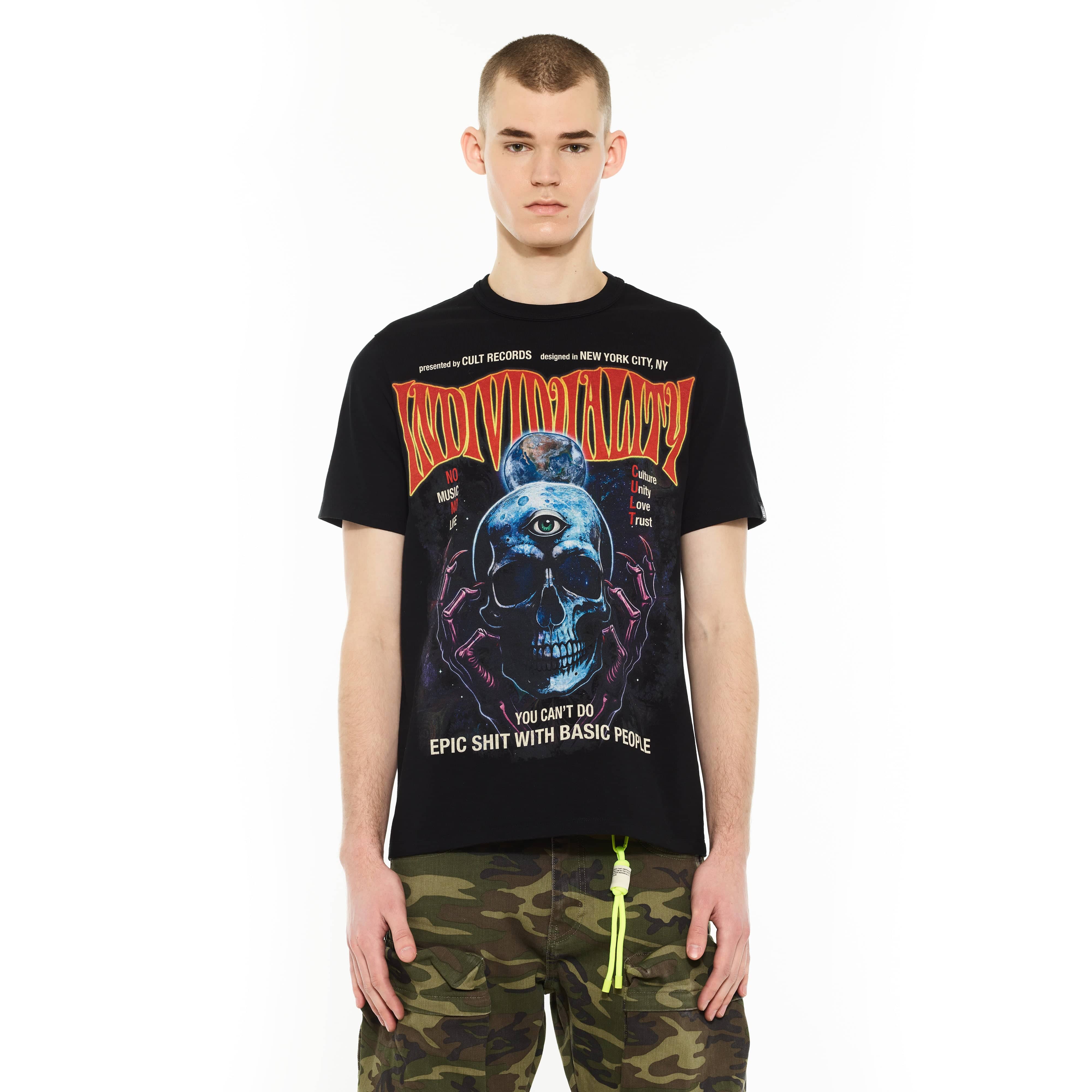 Cult's Heavyweight Short Sleeve Crew Neck Tee "Psychedelic" in Black - Image 2