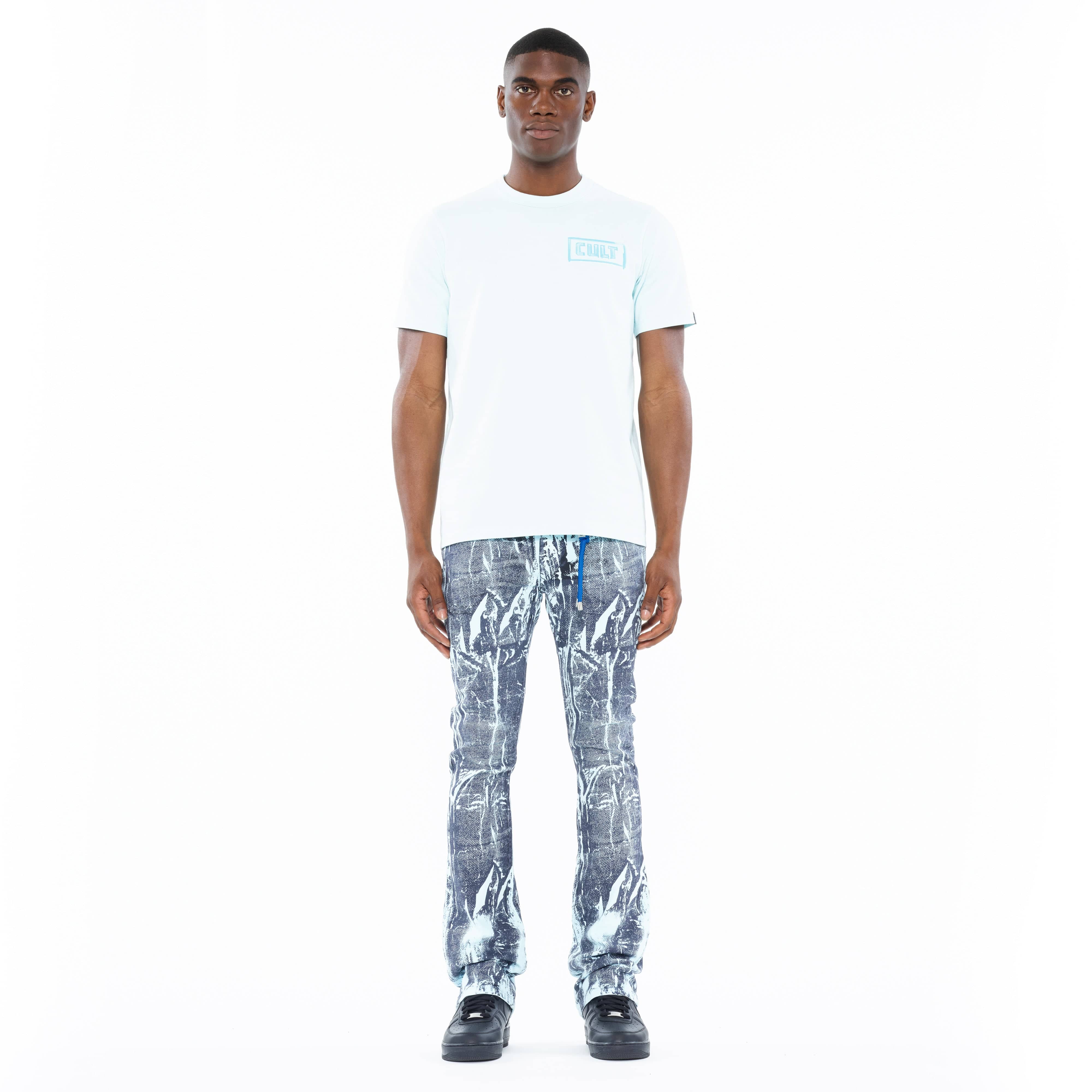 Cult's Heavyweight Short Sleeve Crew Neck Tee "Stroke" in Powder Blue - Image 4