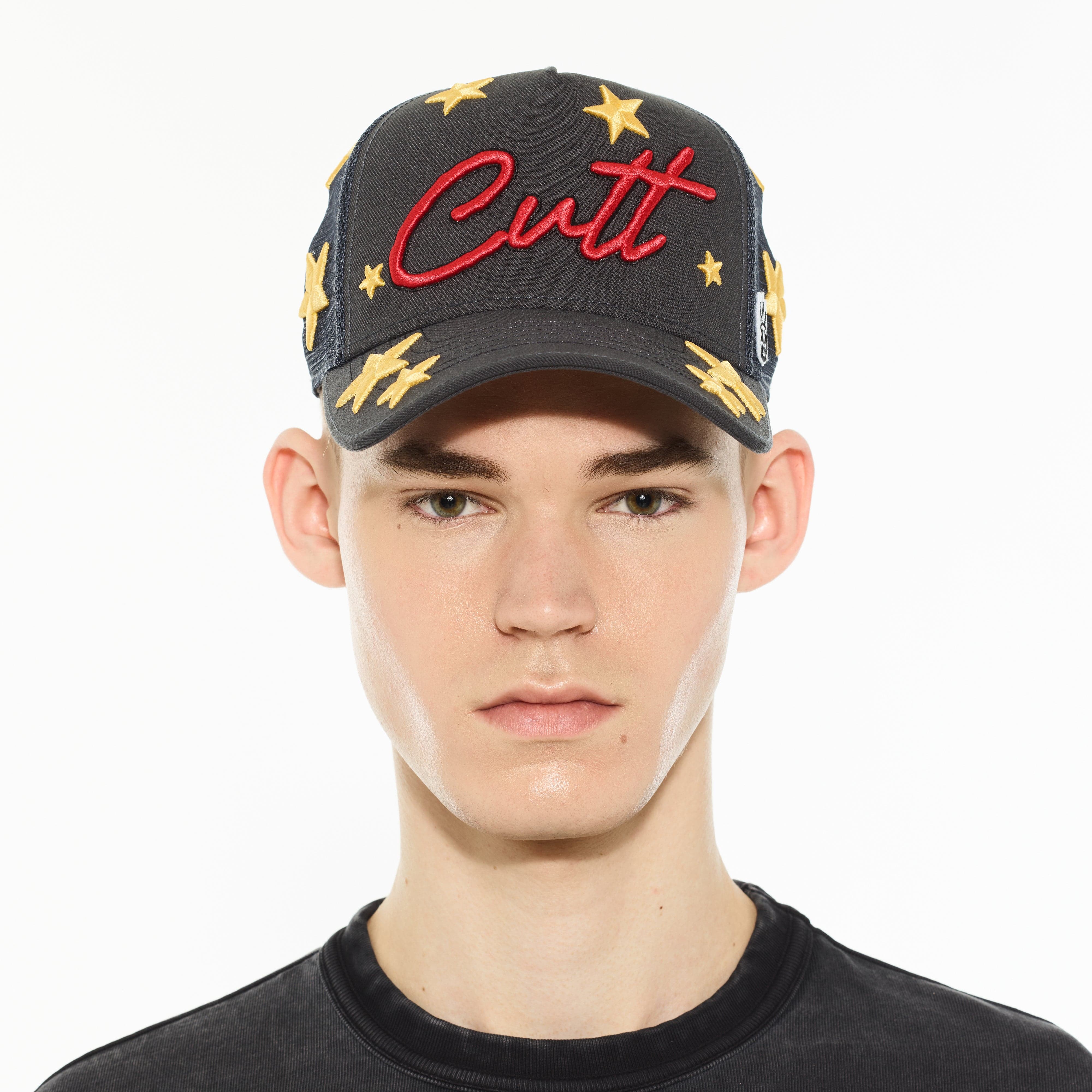 Cult's Logo Mesh Back Trucker Hat "Cherubs" in Steel - Image 3