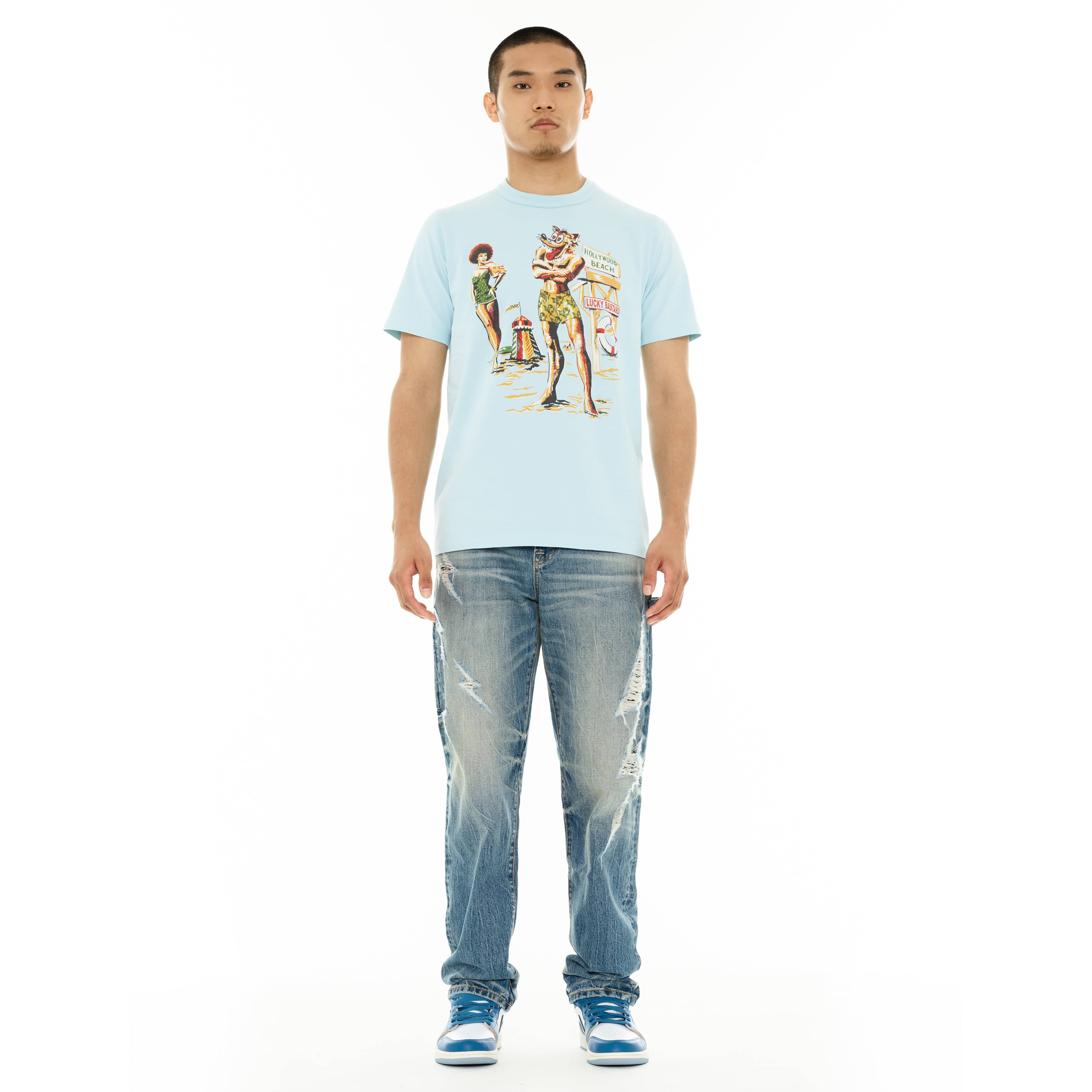 Cult's Lucky Bastard Short Sleeve Crew Neck Tee "Hollywood Beach" in Blue Glow - Image 4