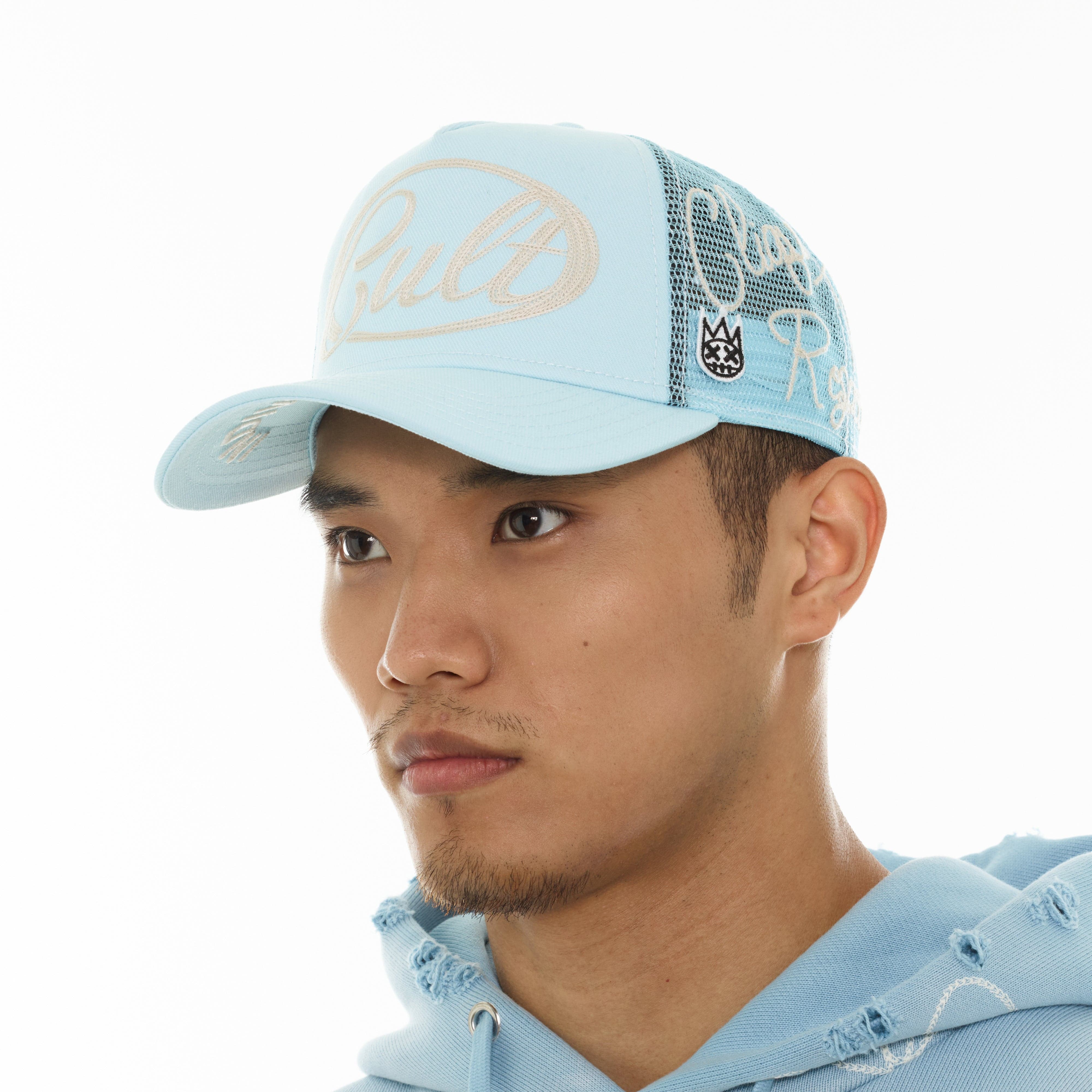 Cult's Mesh Back Trucker Hat "Community" In Blue Glow - Image 4