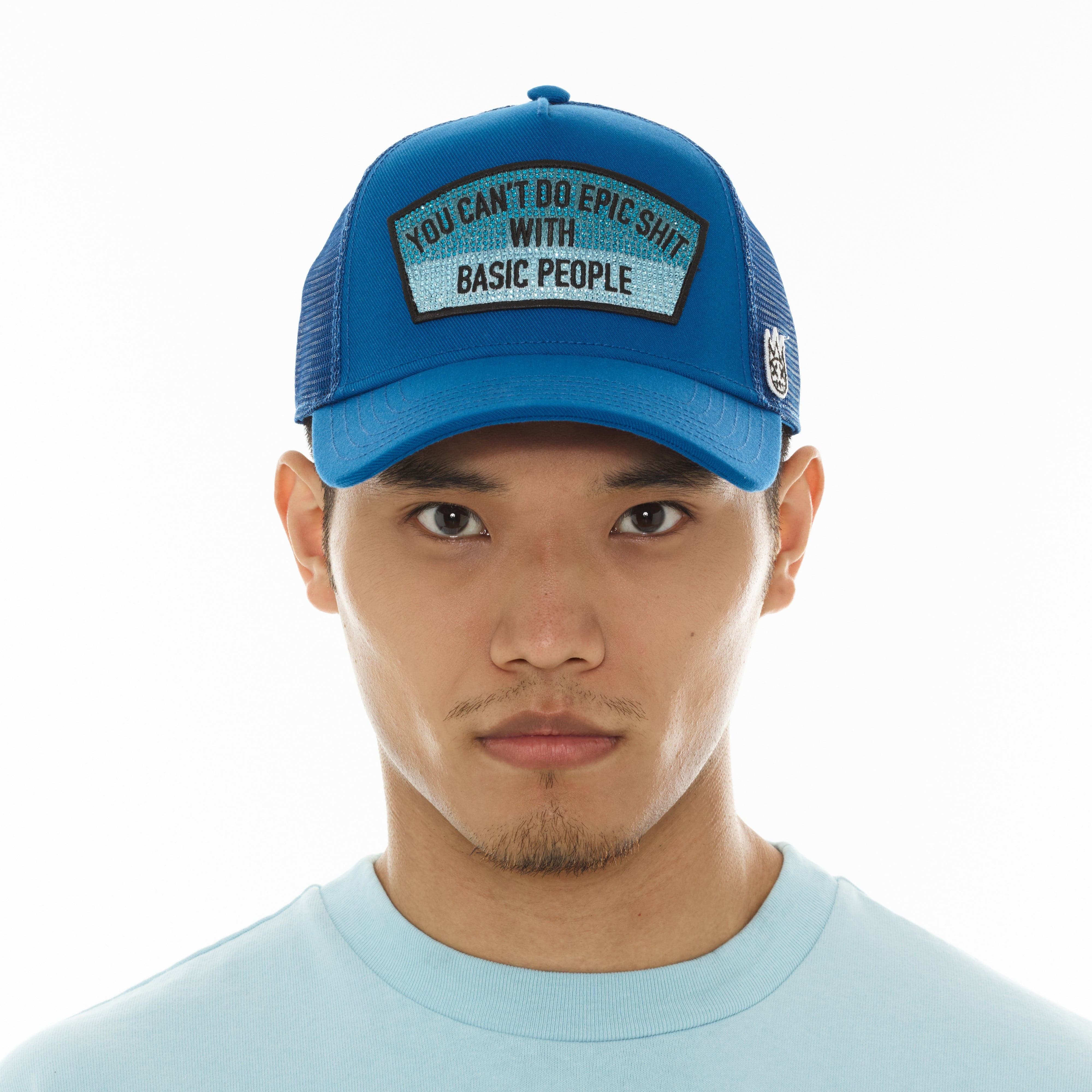 Cult's Mesh Trucker Hat "Epic Shit" Crystals In Turkish Blue - Image 3