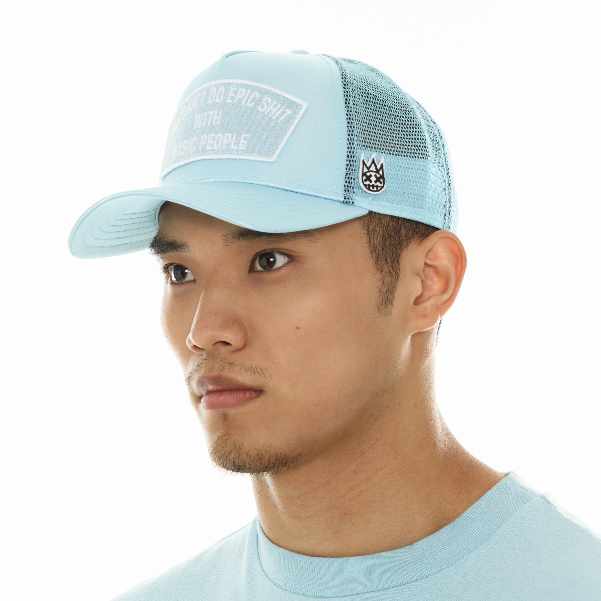 Cult's Mesh Trucker Hat With Satin "Epic Shit" In Blue Glow - Image 4