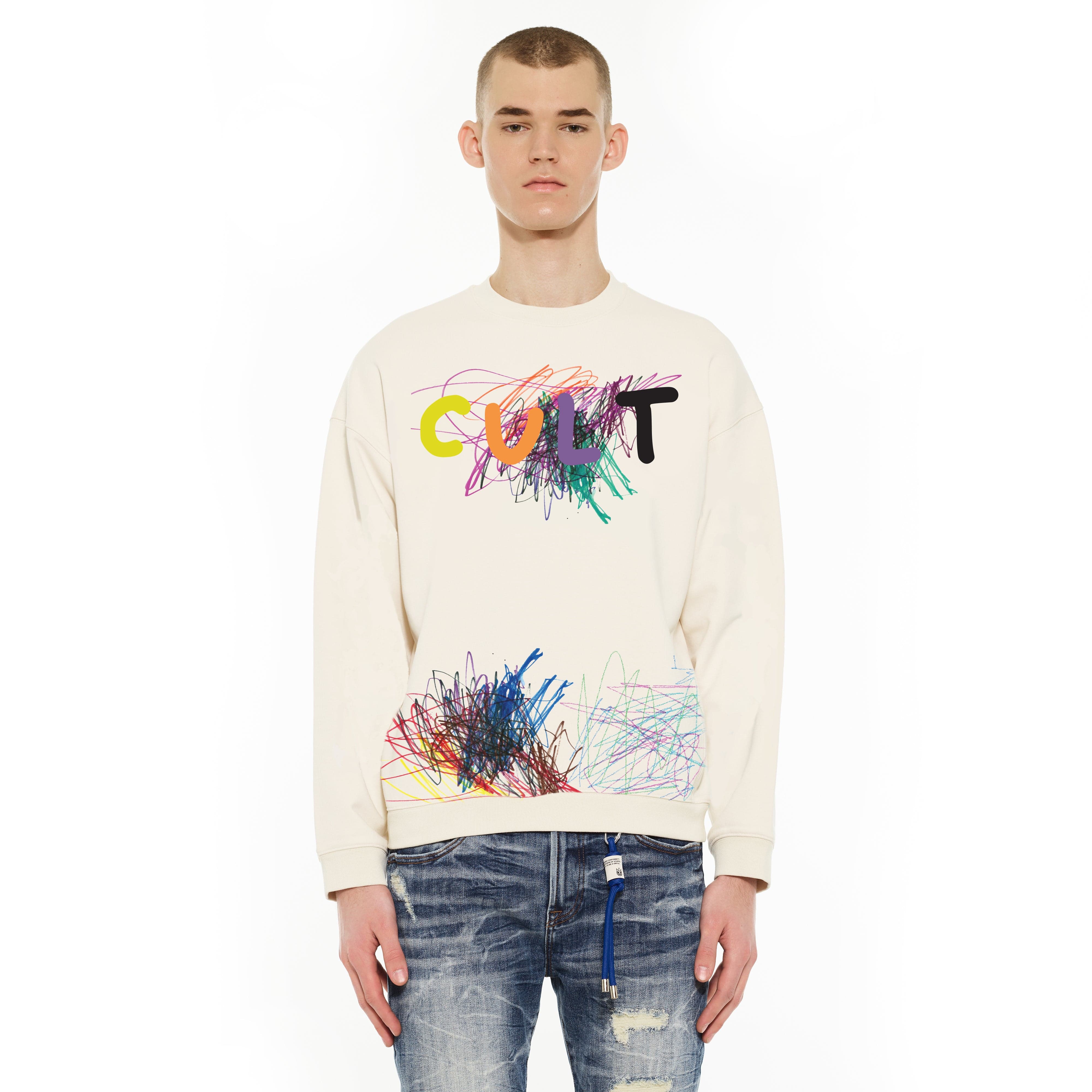 Cult's Novelty Fleece Crew Sweatshirt in Winter White - Image 3