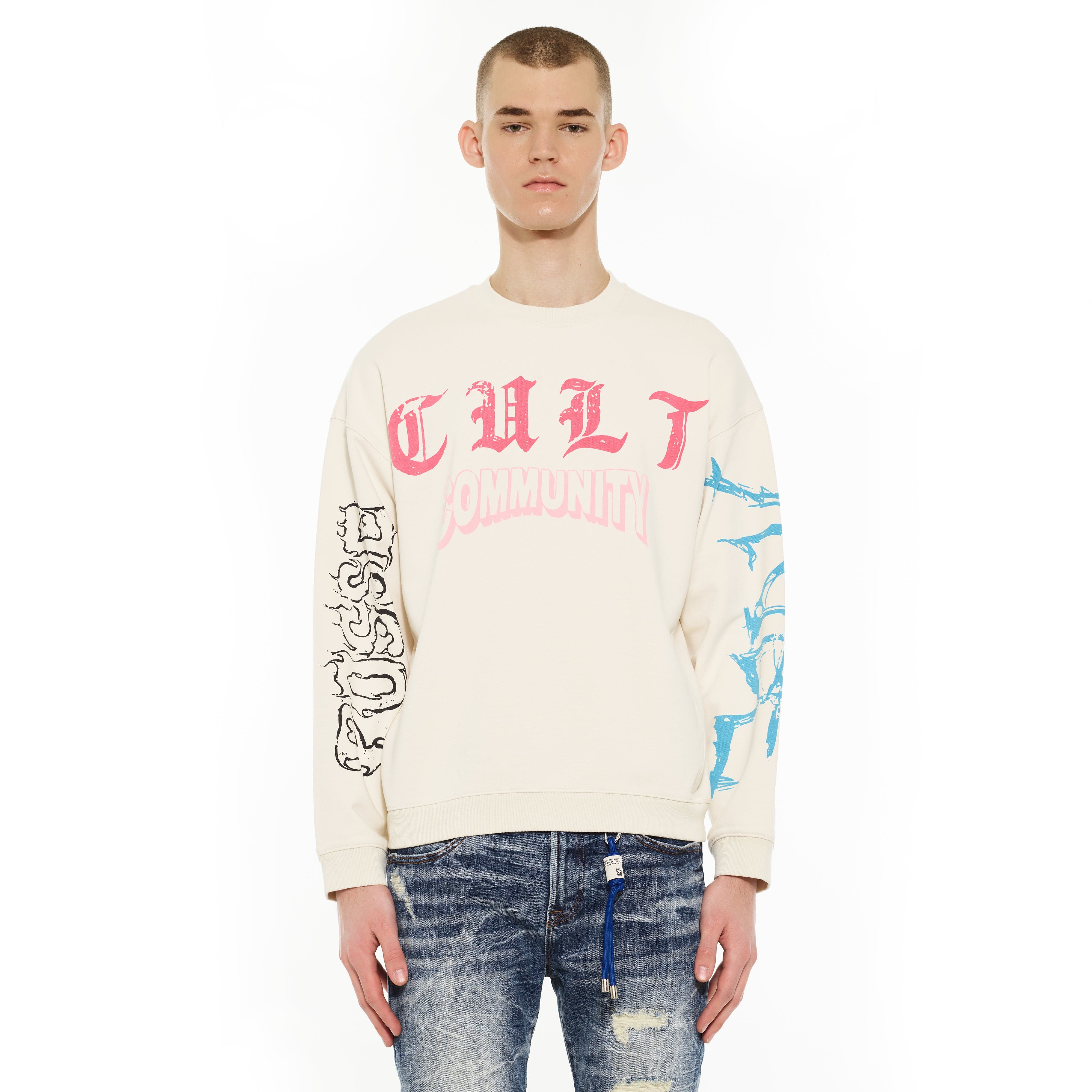 Cult's Novelty Fleece Crew Sweatshirt in Winter White - Image 2