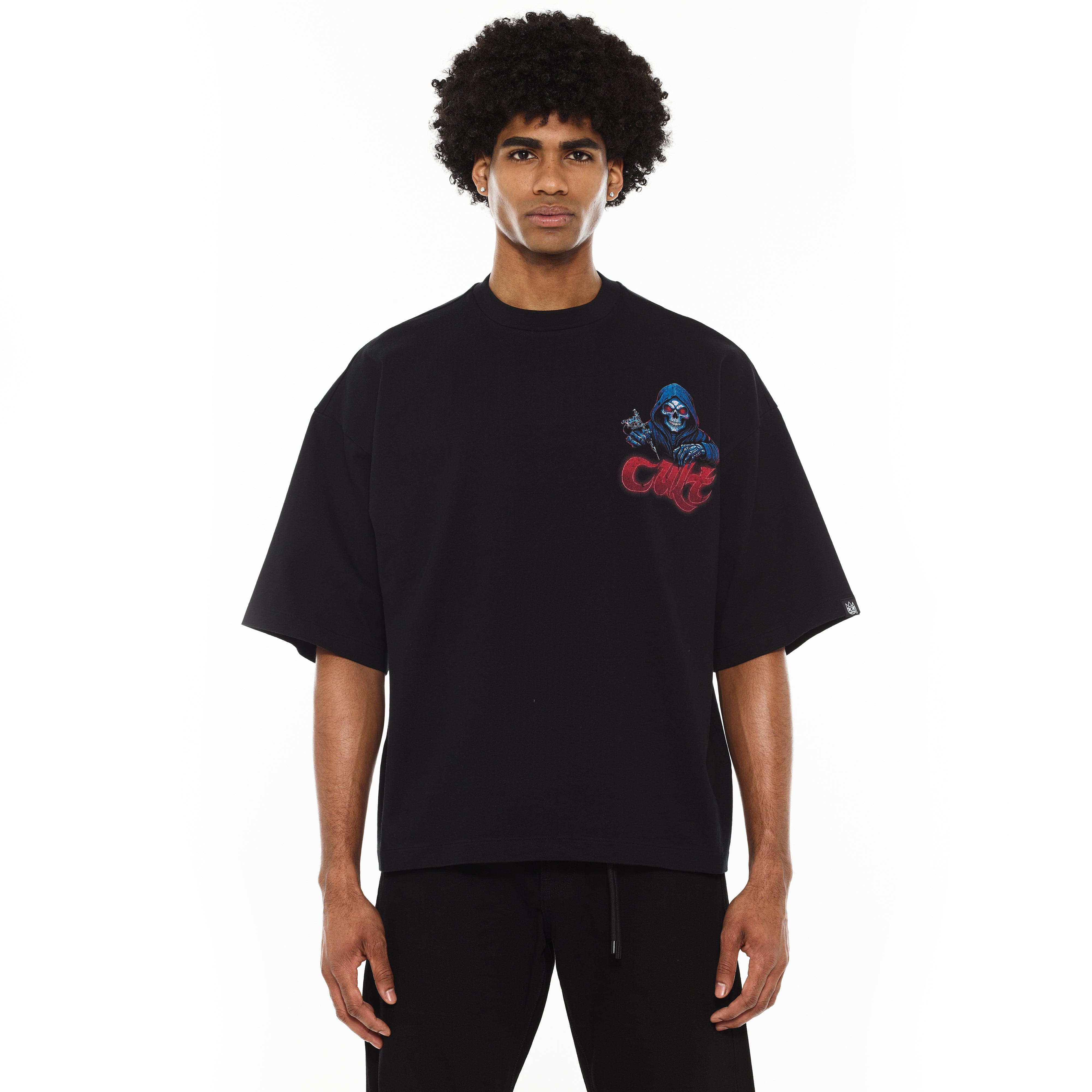 Cult's Oversized Heavyweight Boxy Fit Short Sleeve Crew Neck Tee "Epic Shit" in Black - Image 2