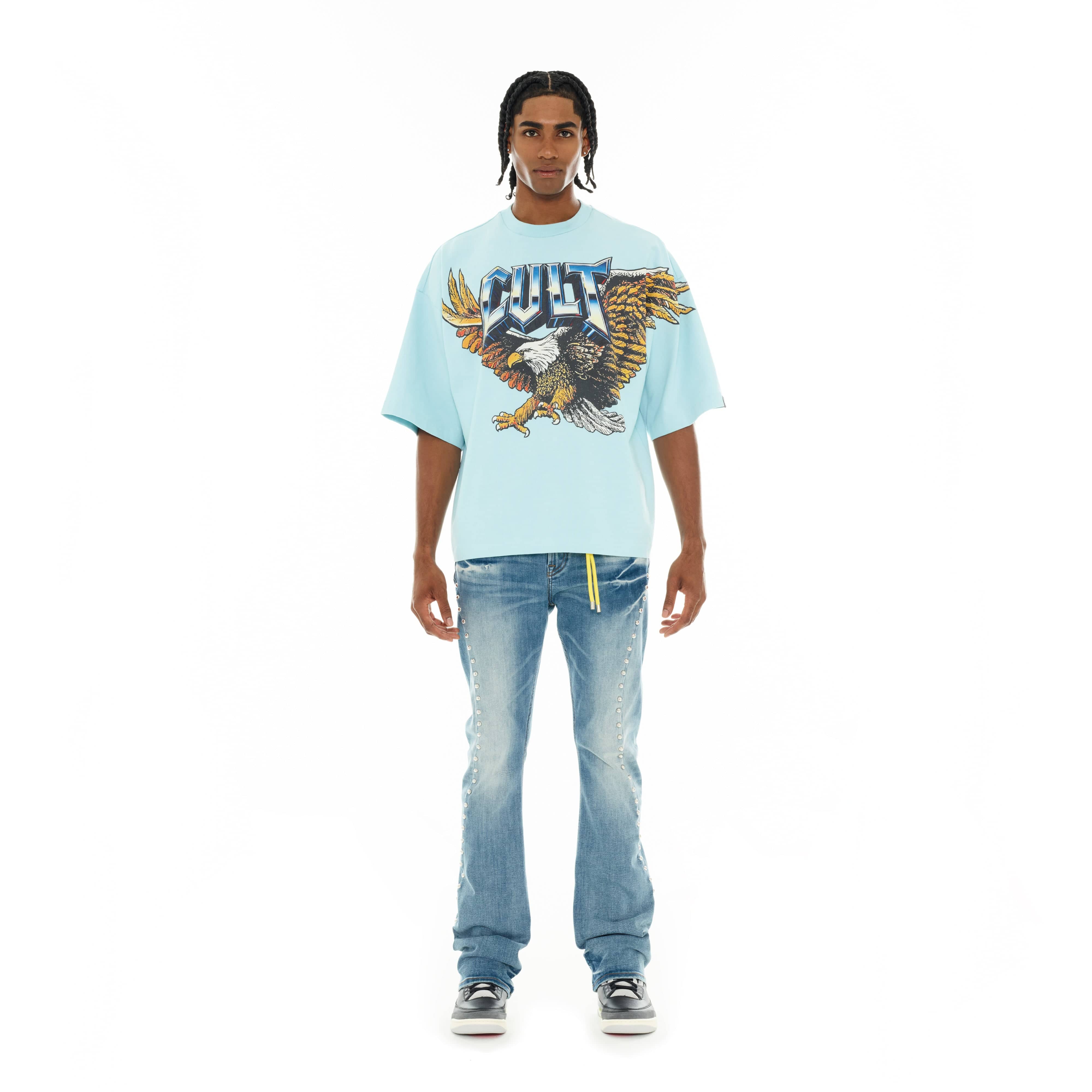 Cult's Oversized Short Sleeve Crew Neck Tee "Predator" in Blue Glow - Image 4