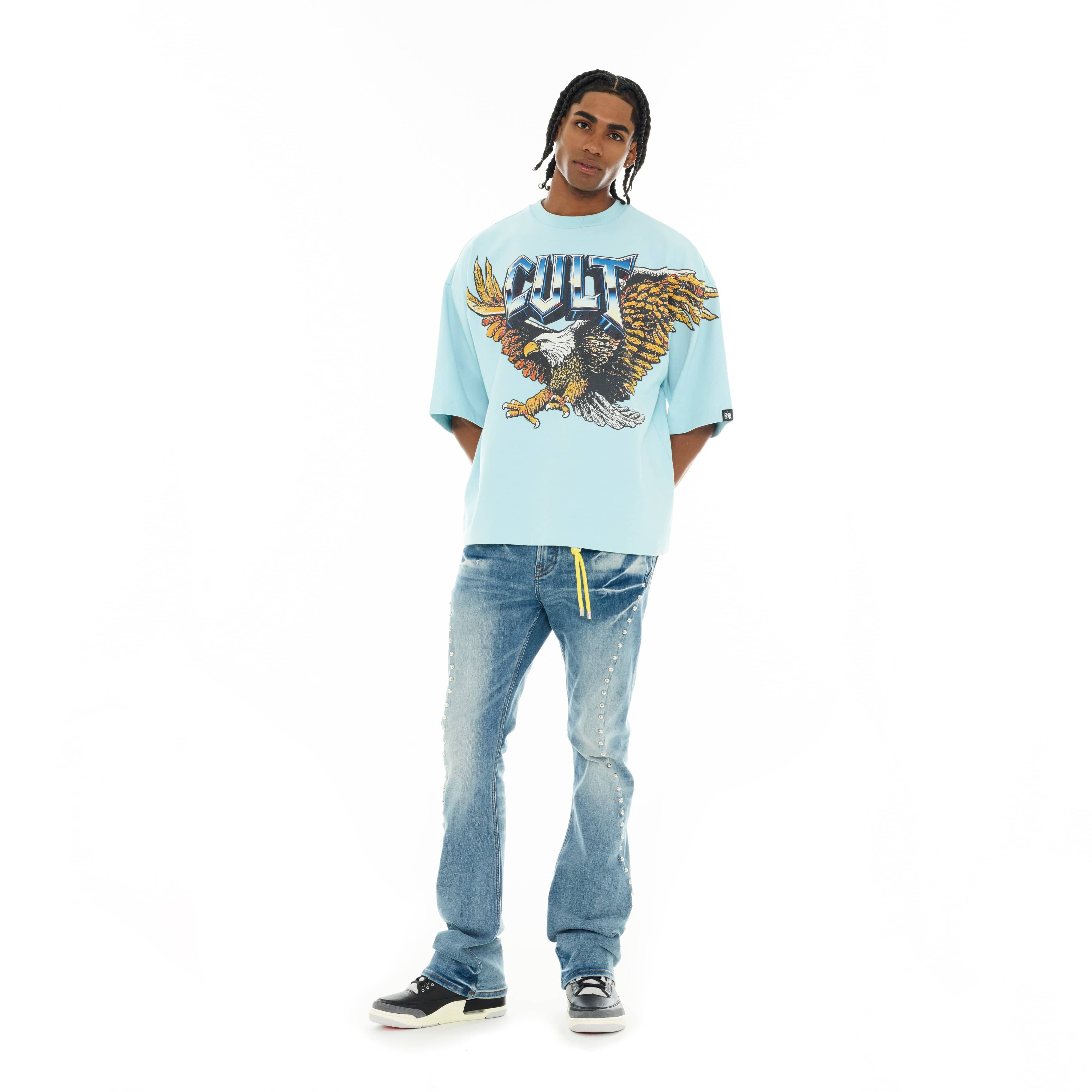 Cult's Oversized Short Sleeve Crew Neck Tee "Predator" in Blue Glow - Image 5