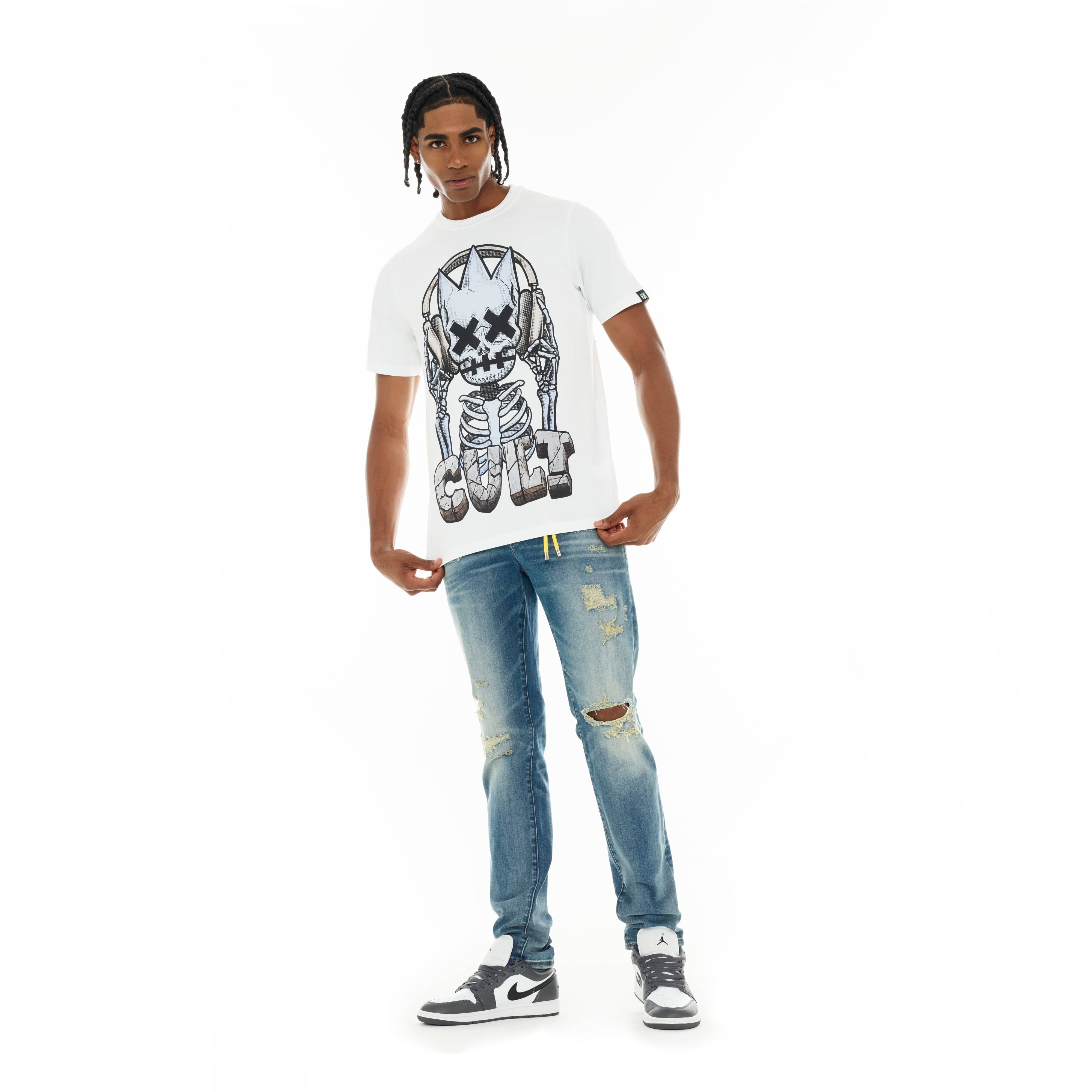 Cult's Short Sleeve Crew Neck Tee "Evolution" in White - Image 5