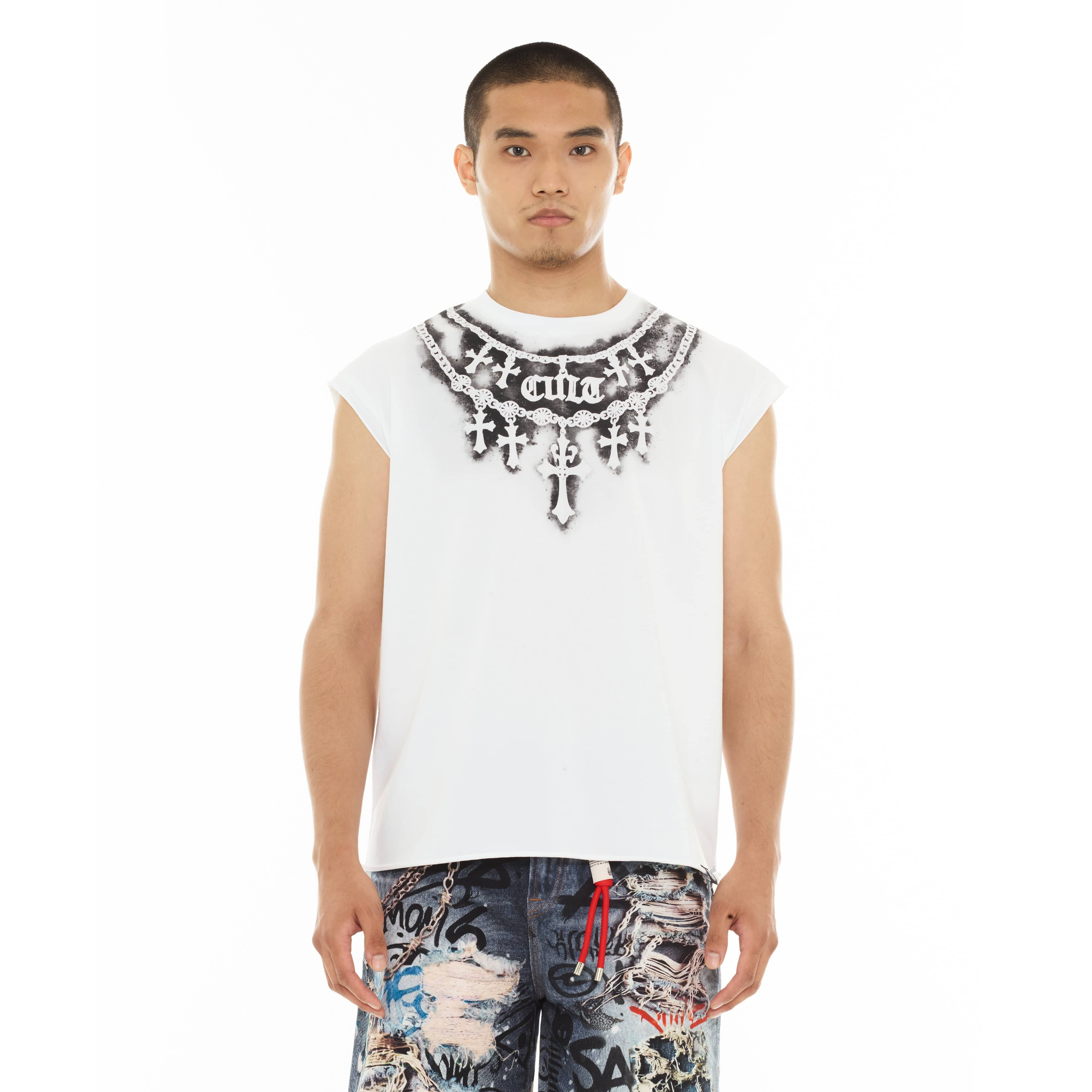 Cult's Sleeveless Tee "Stencil" in White - Image 2