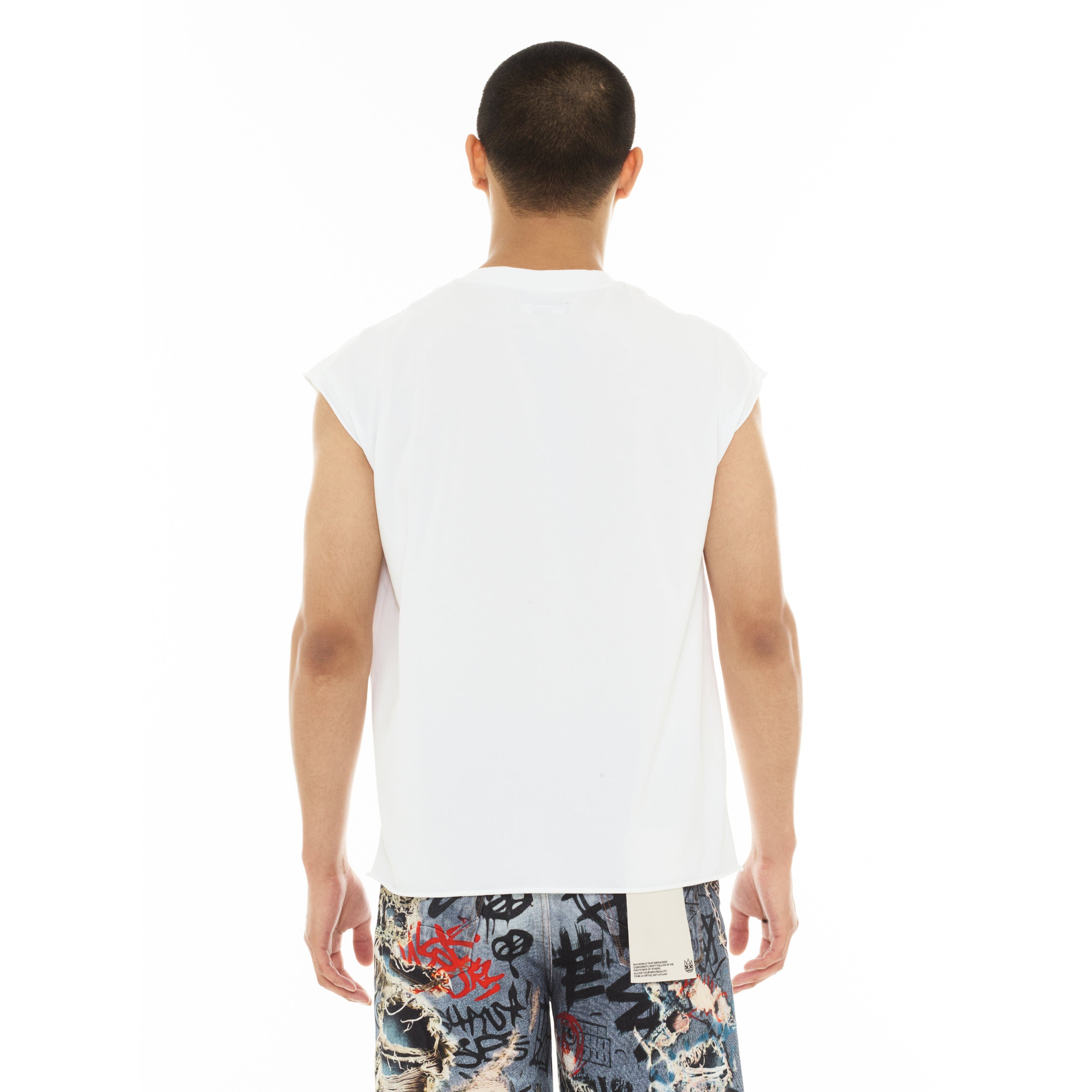 Cult's Sleeveless Tee "Stencil" in White - Image 3