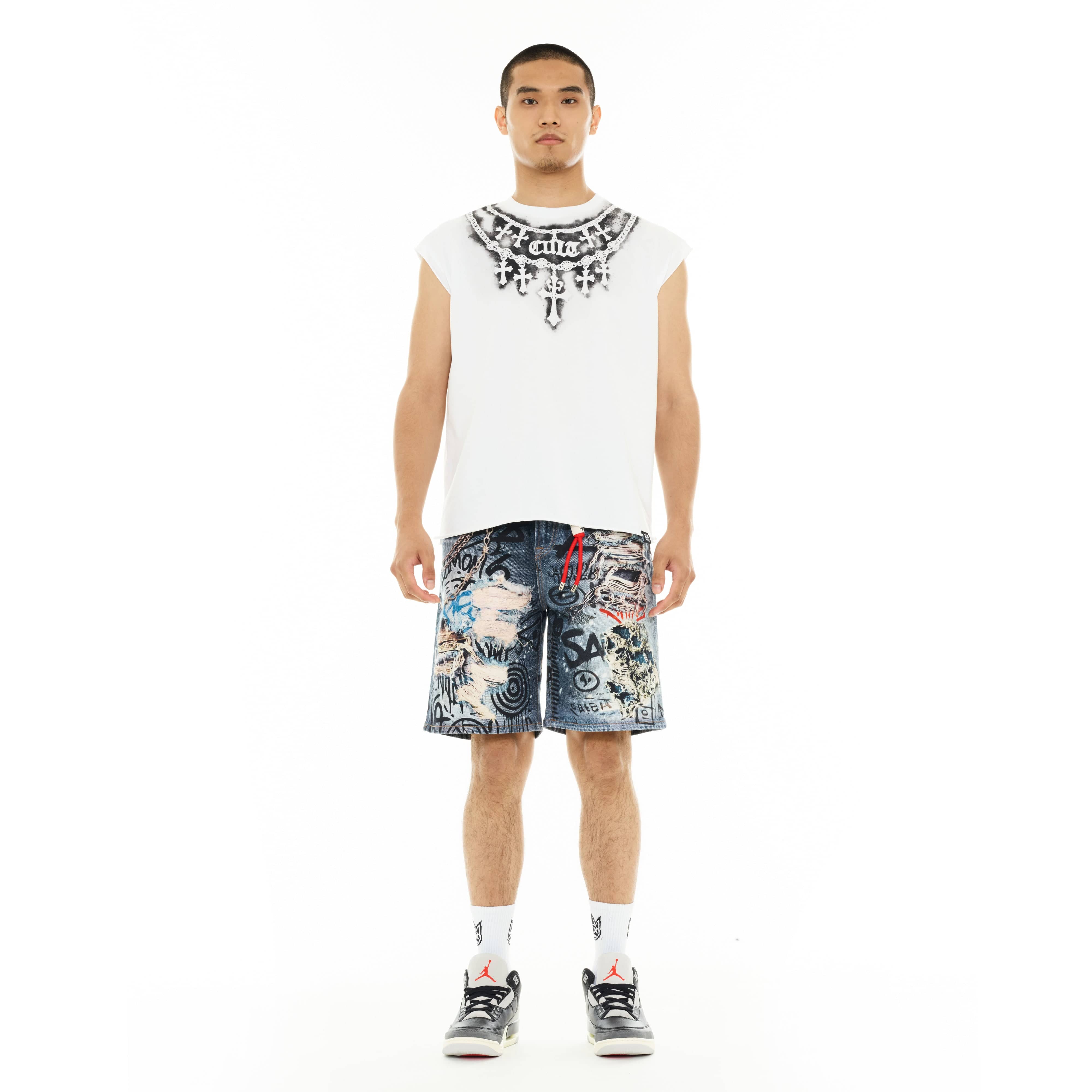 Cult's Sleeveless Tee "Stencil" in White - Image 4