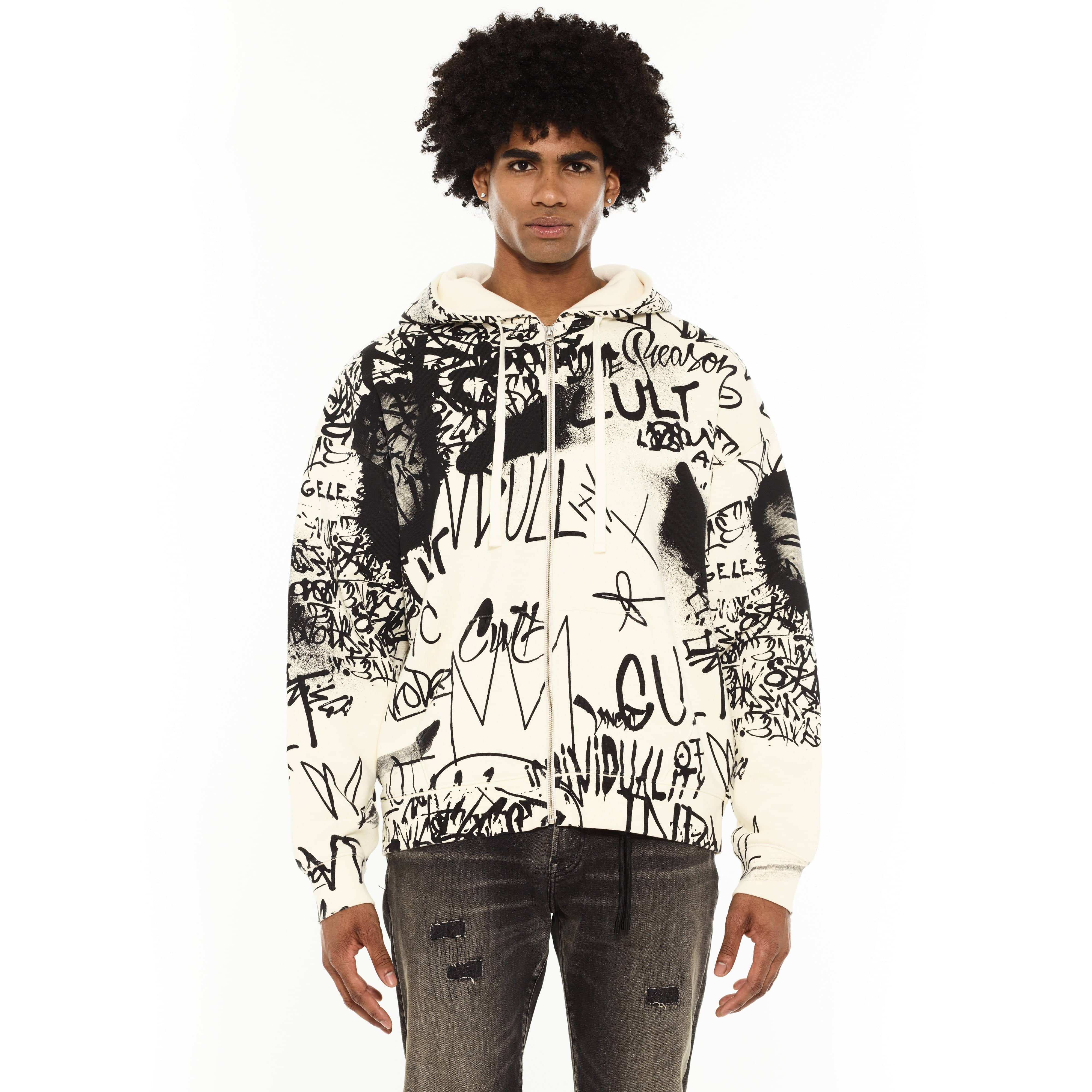 Cult's Zip Novelty Hoody in Winter White - Image 2
