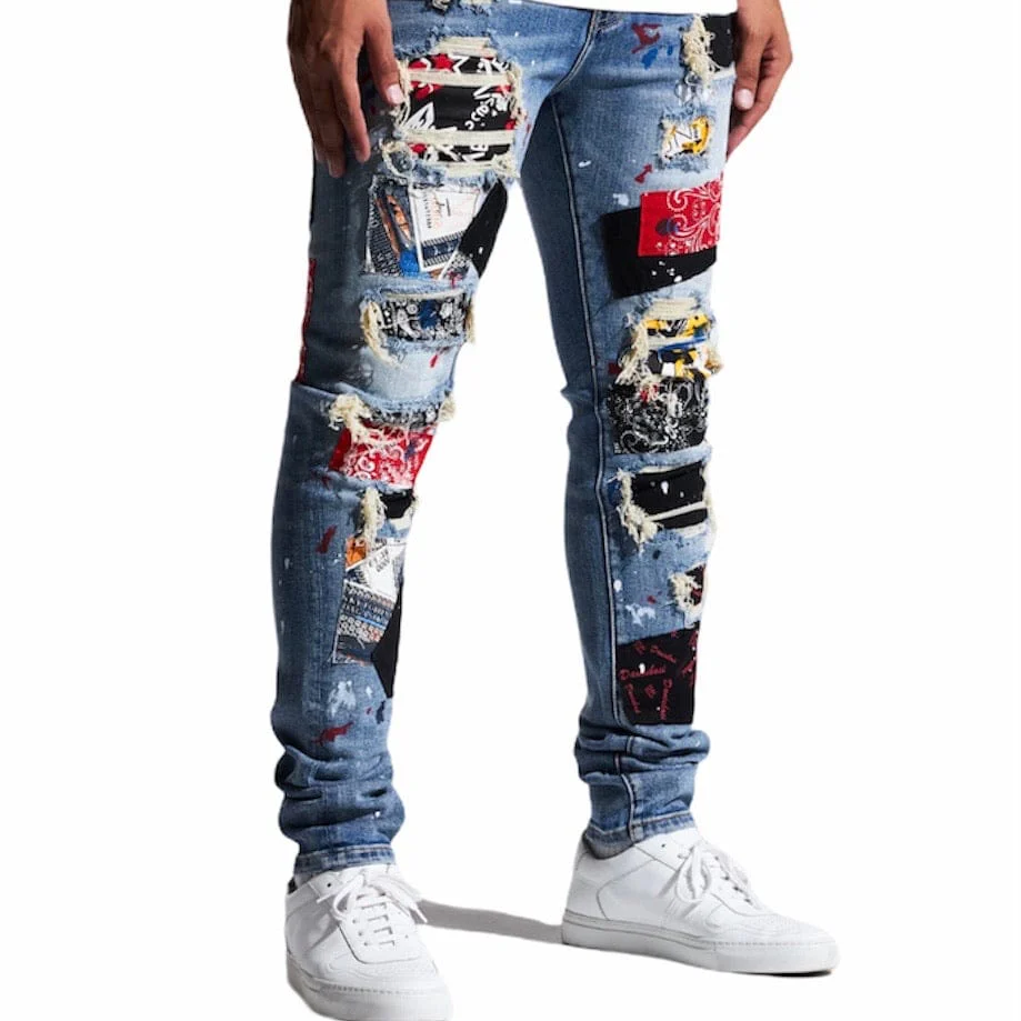 Embellish Rebel Rip & Repair Denim (Blue Patchwork) - Image 3