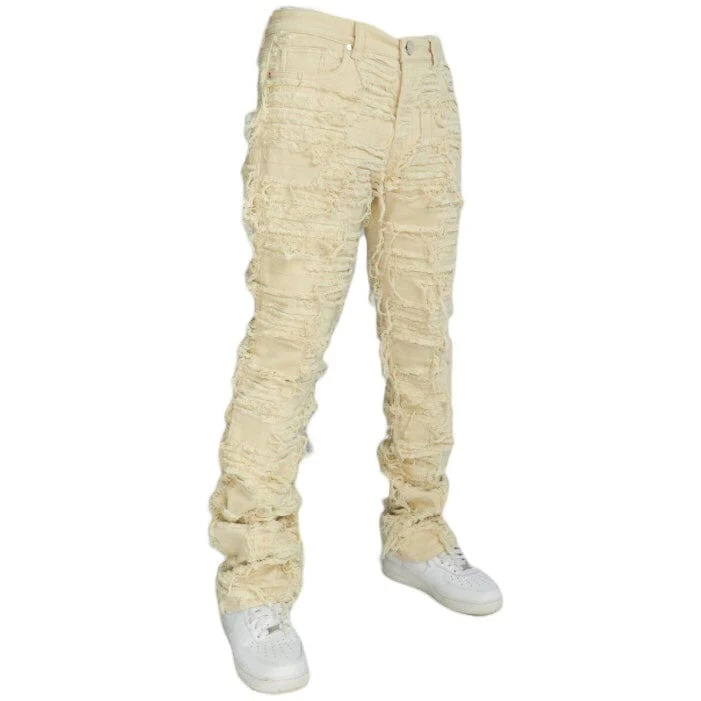 Foreign Brand Politics Thrashed Distressed Stacked Flare Jeans (Cream) DEBRIS504 - Image 2