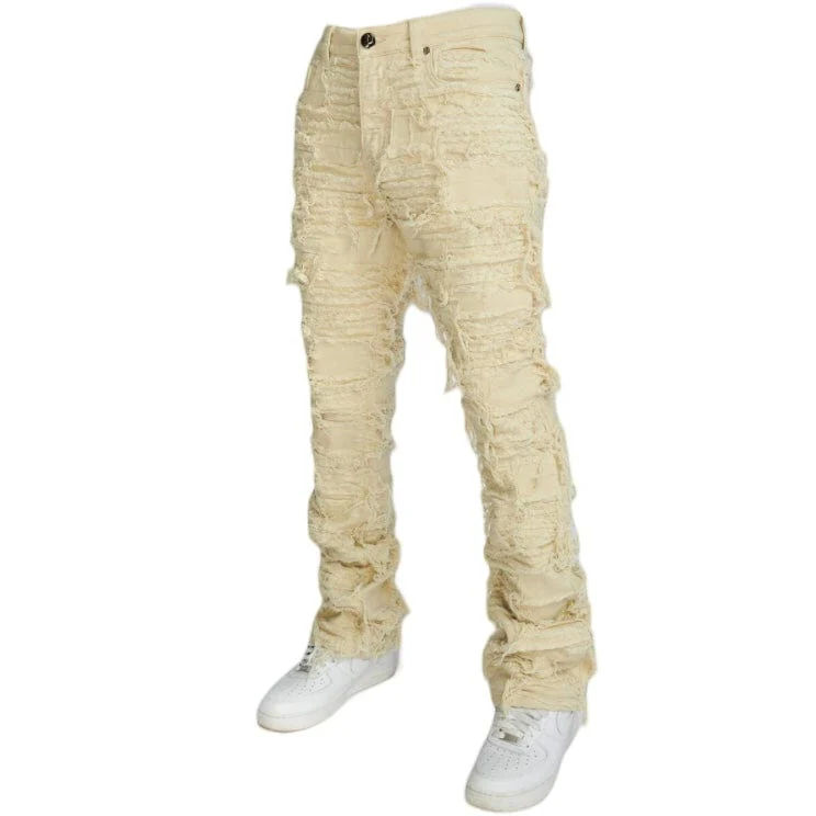 Foreign Brand Politics Thrashed Distressed Stacked Flare Jeans (Cream) DEBRIS504 - Image 3