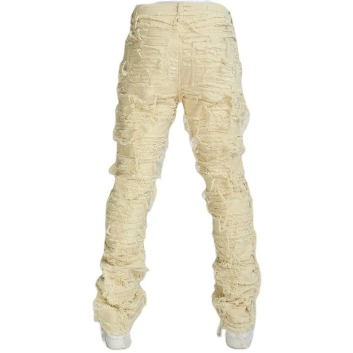 Foreign Brand Politics Thrashed Distressed Stacked Flare Jeans (Cream) DEBRIS504 - Image 4