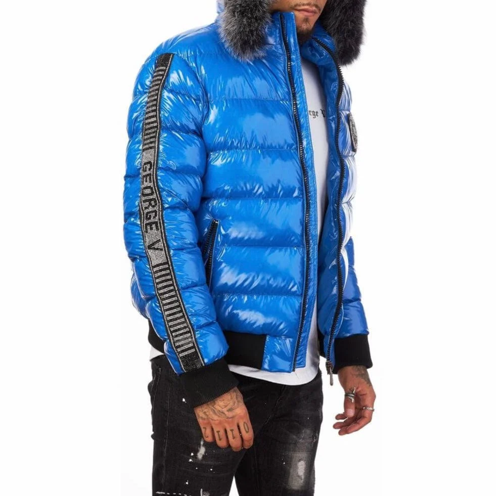 George V Rhinestone Puff Fur Coat (Sax) GV-9628 - Image 3