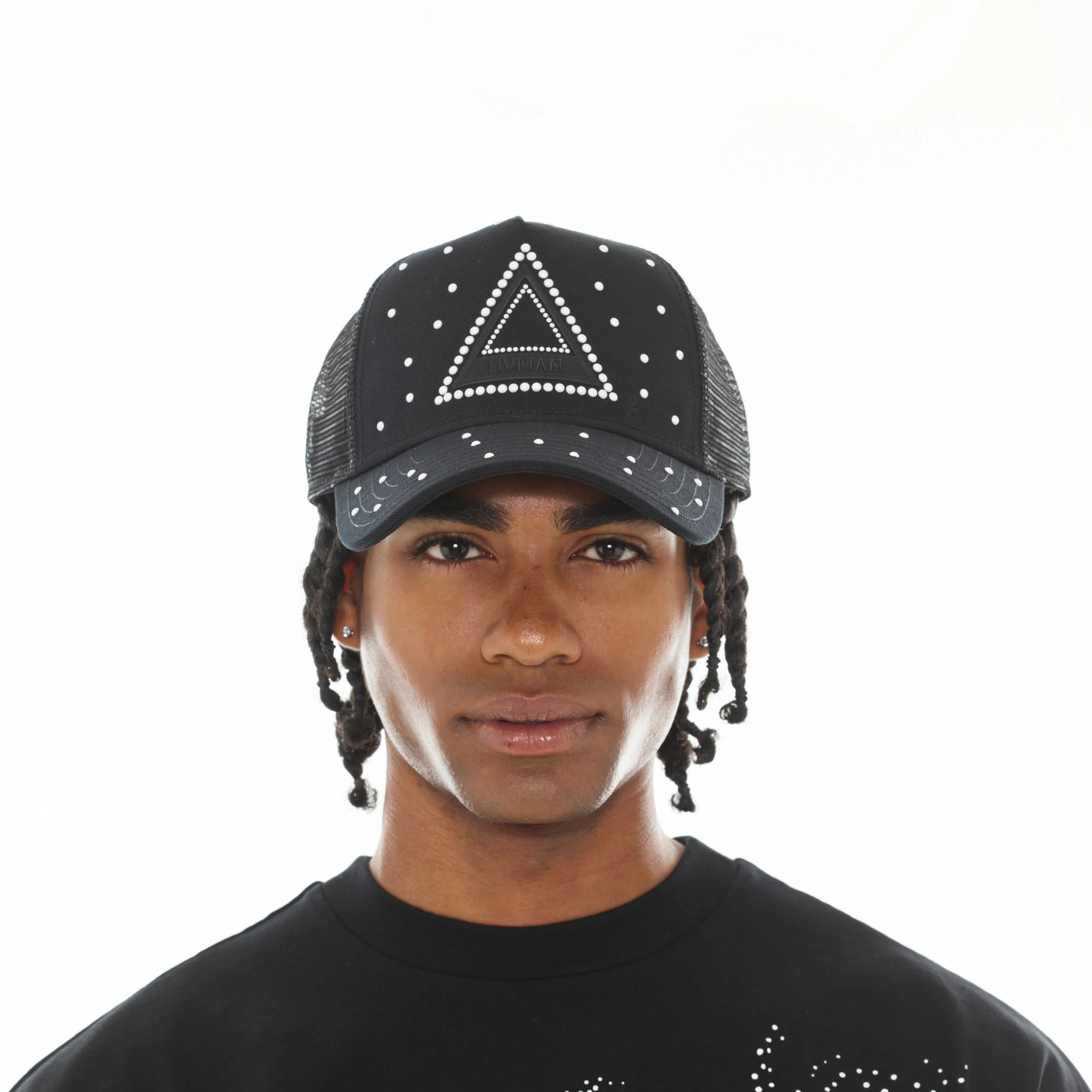 Hvman's Triangle Logo Mesh Trucker Hat in Black - Image 3