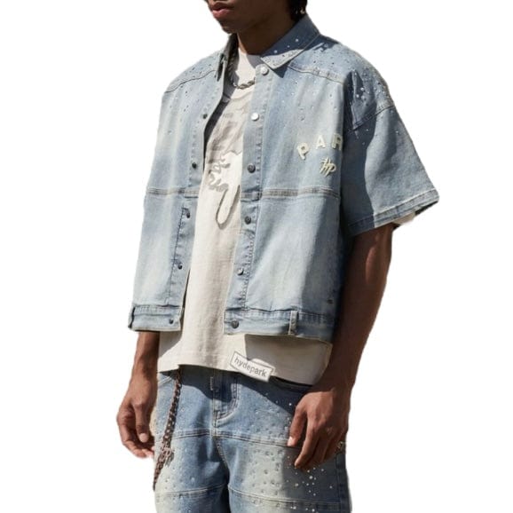 Hyde Park Studded Park Denim Work Shirt (Blue) - Image 4