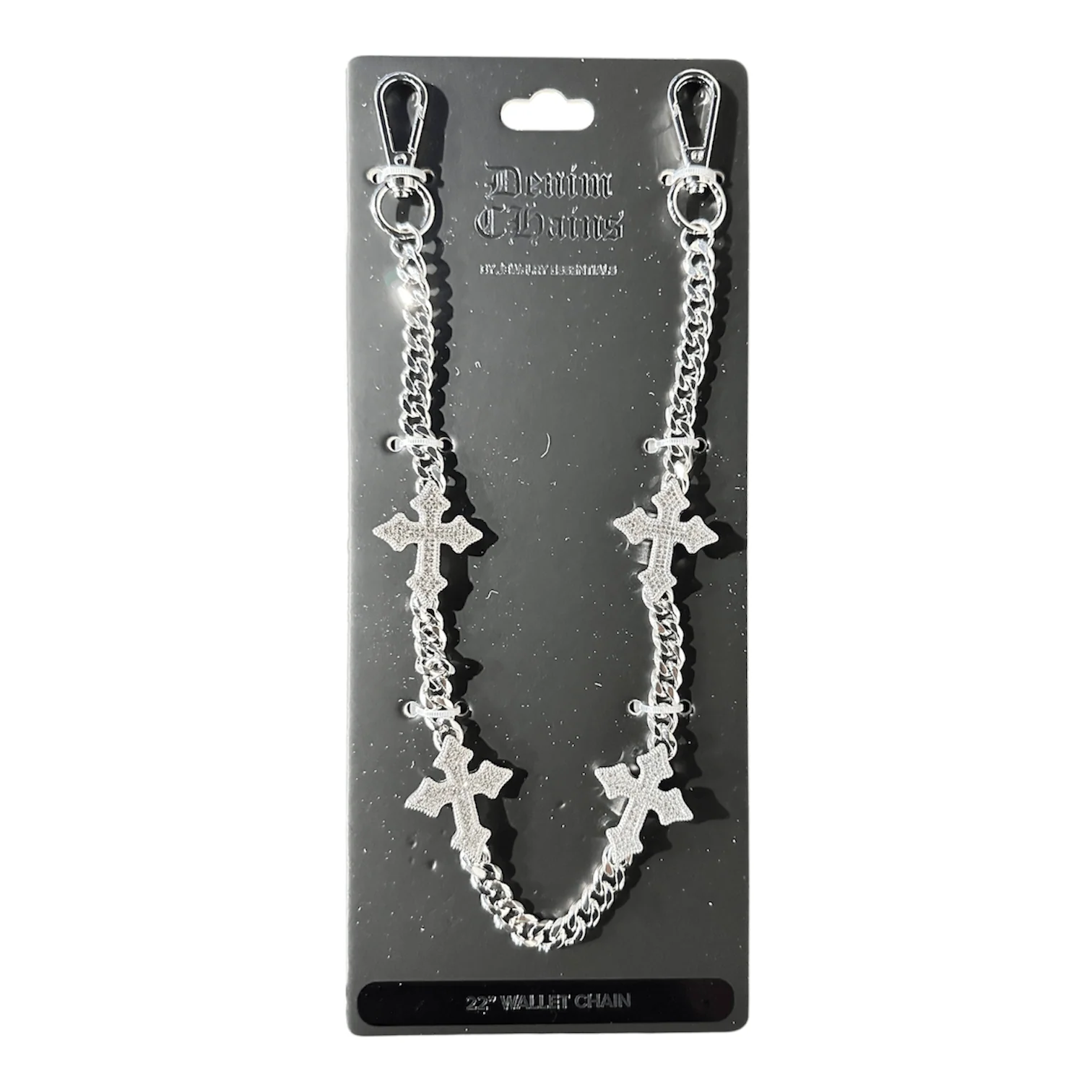 Jewelry Essentials Iced Out 4 Cross Cuban Pant Chain (Silver) - Image 2