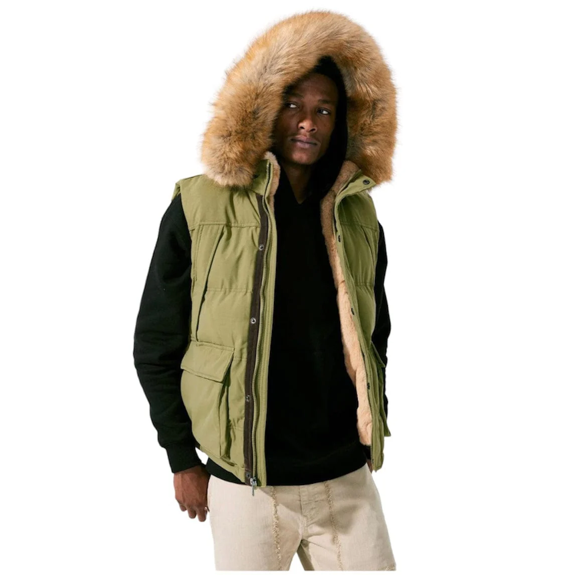 Jordan Craig Yukon Fur Lined Puffer Vest (Army Green) 9374V - Image 7