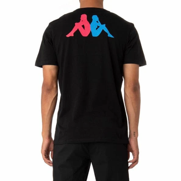 Kappa Authentic Runis T Shirt (Black/Fuchsia-Blue/Yellow) 311BHUW - Image 4