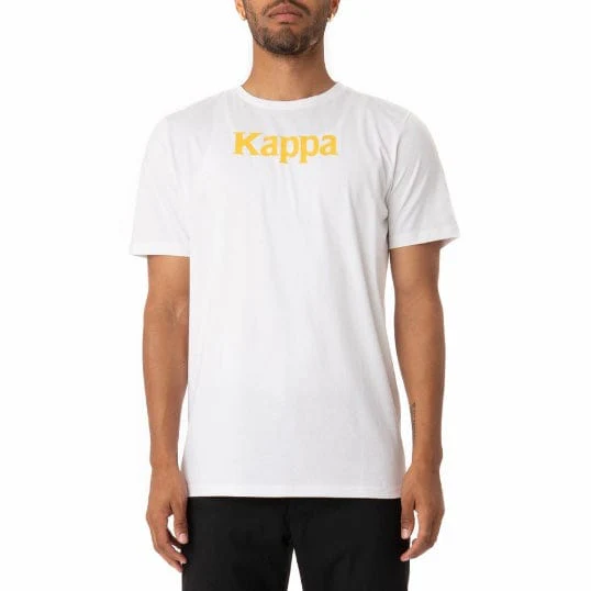 Kappa Authentic Runis T Shirt (White/Fuchsia-Blue/Yellow) 311BHUW