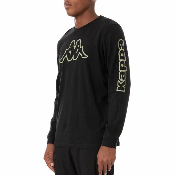 Kappa Logo Tape Carma Long Sleeve T Shirt (Black Smoke/Green) 381662 - Image 2