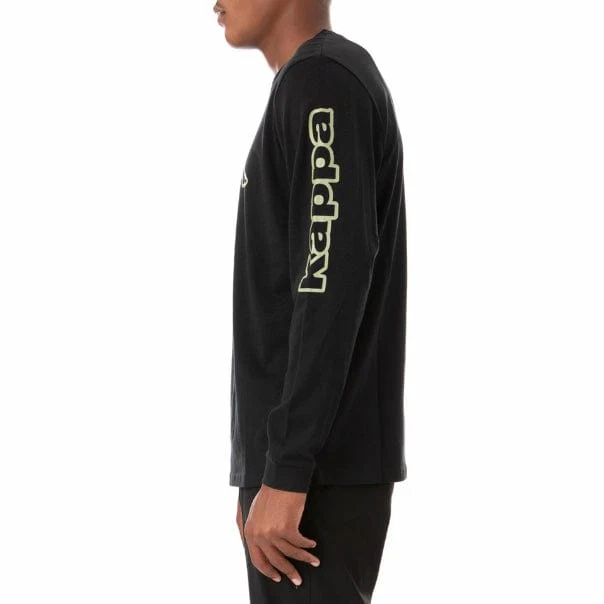 Kappa Logo Tape Carma Long Sleeve T Shirt (Black Smoke/Green) 381662 - Image 3