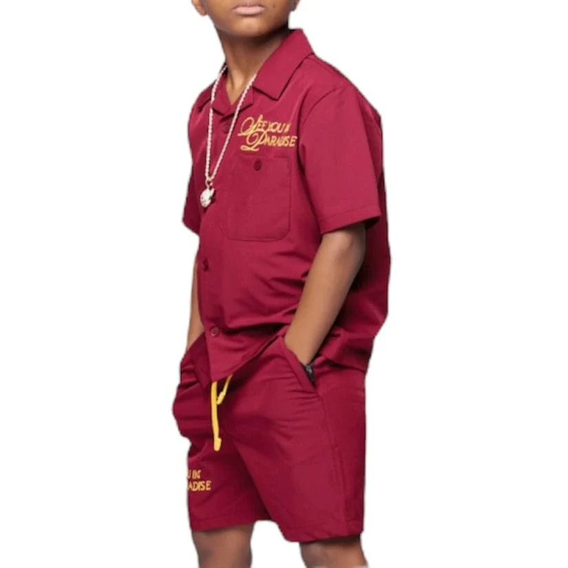 Kids Jordan Craig Oakland Mechanic Short & Shirt Set (Wine) 2061K-2061SK - Image 5